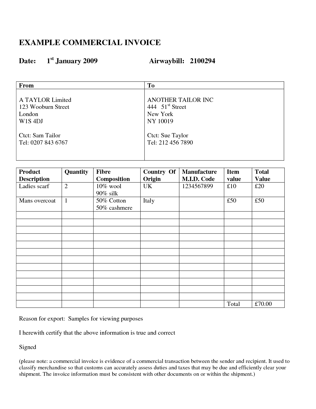 customs documentation commercial invoice pro forma invoice