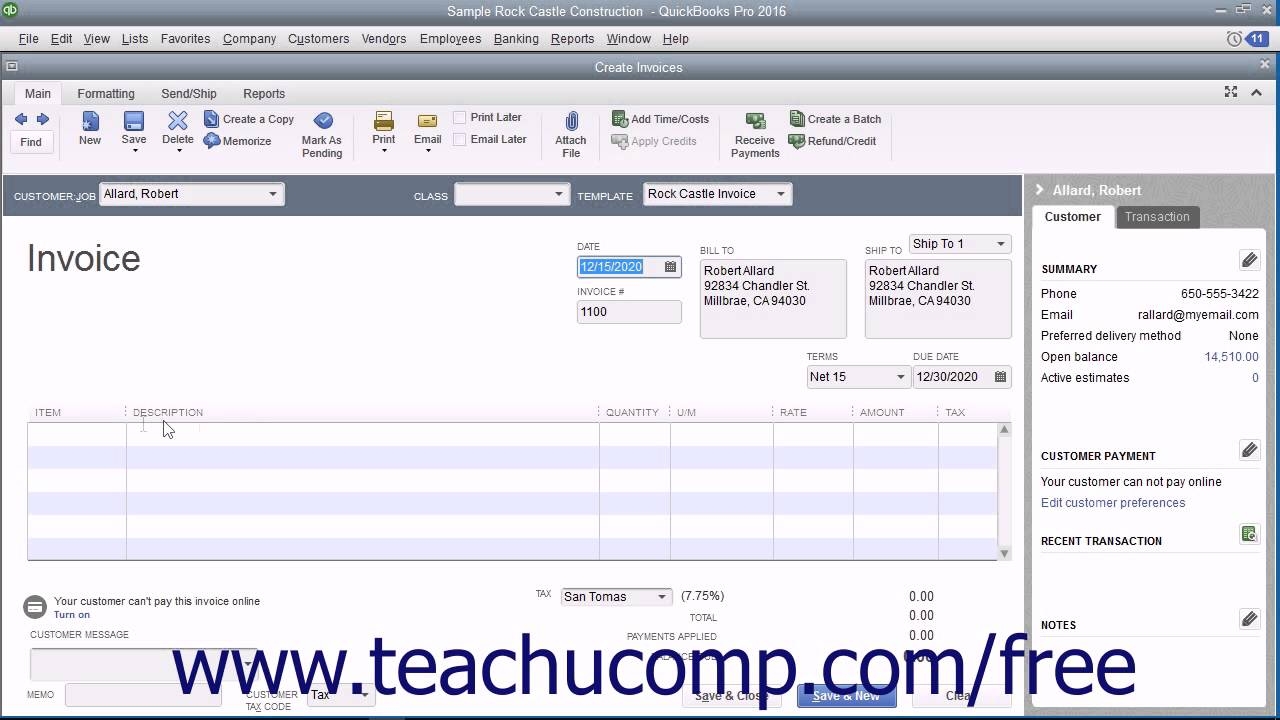 quickbooks pro 2016 tutorial creating an invoice intuit training quickbooks invoice tutorial