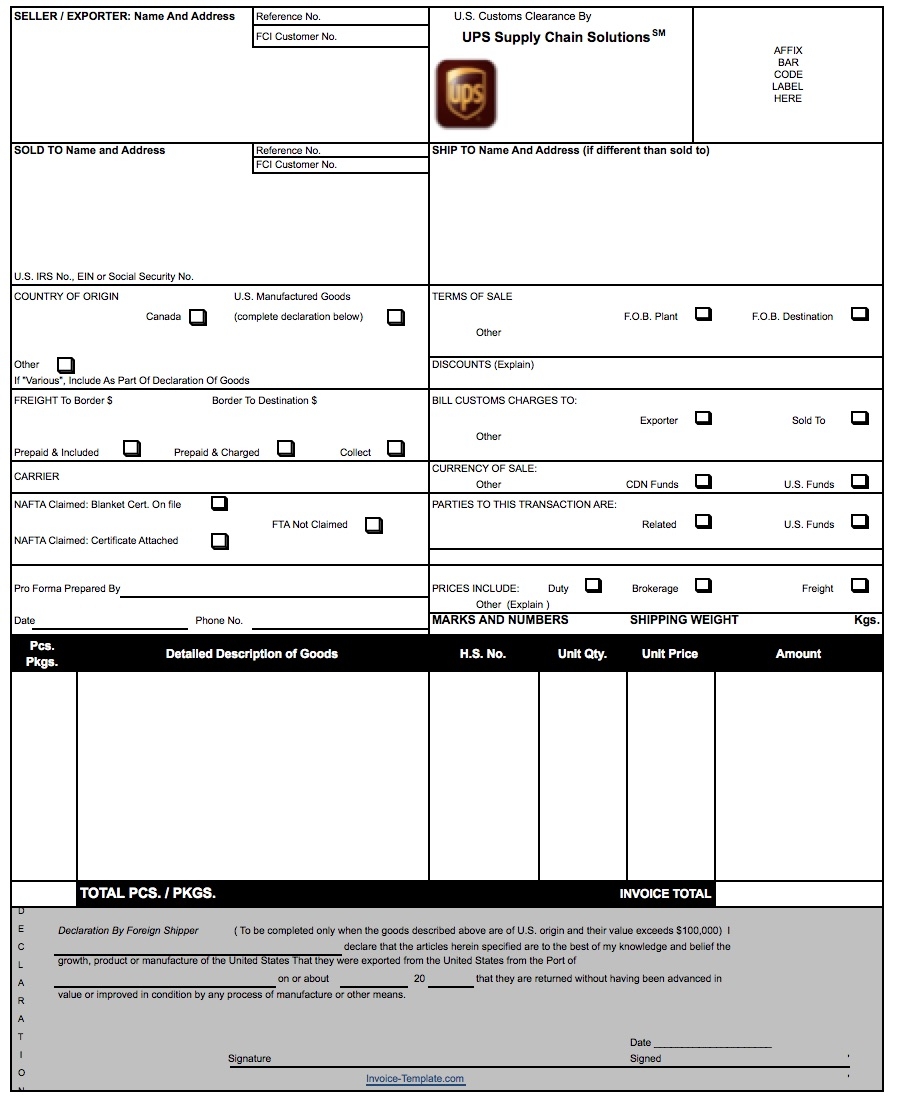 ups proforma invoice free ups commercial invoice template excel pdf word doc 908 X 1098