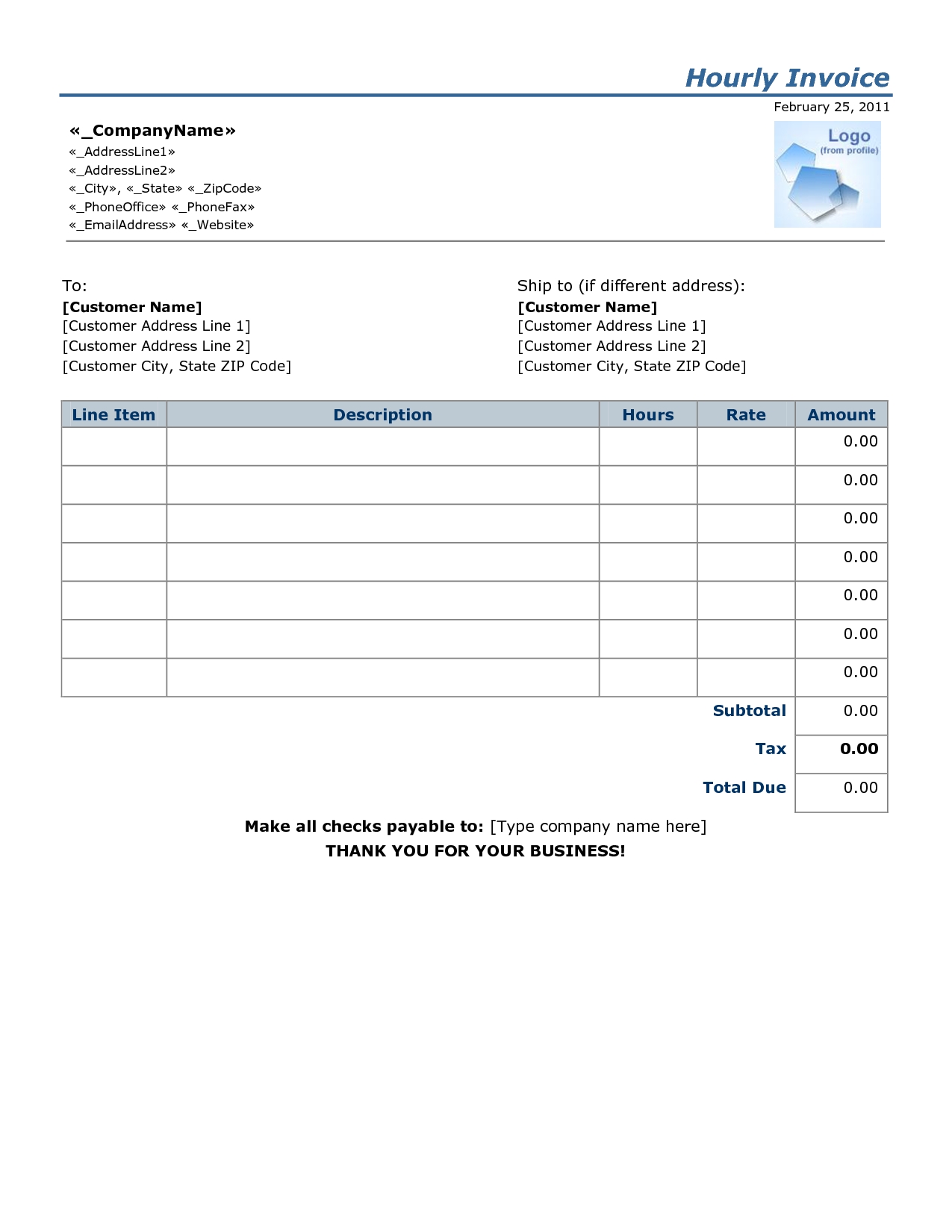 Hourly Rate Invoice Template * Invoice Template Ideas