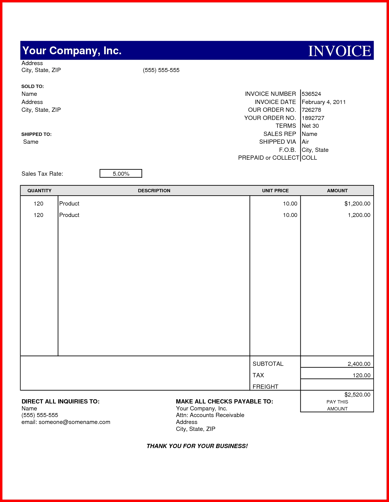 Cash Invoice Sample * Invoice Template Ideas