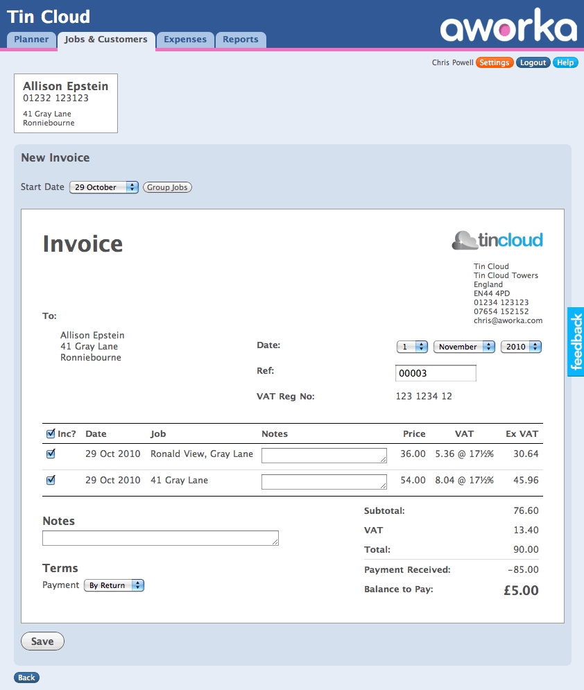 aworka quick tour create and invoice