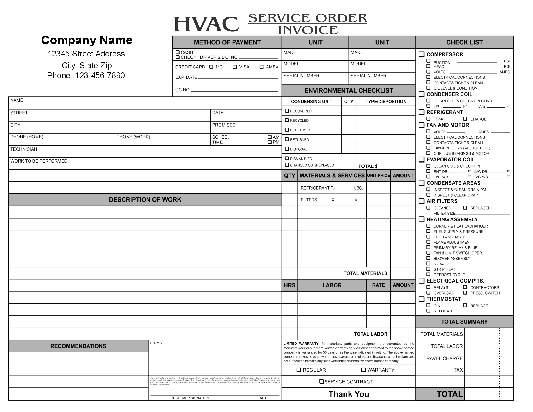 carbonless forms hvac service order invoice