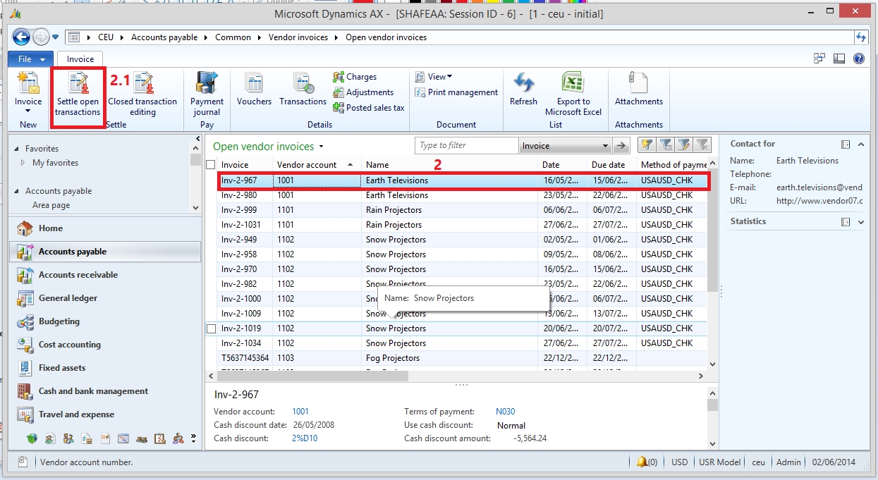 dynamics ax tips payments in advance prepayment to a vendor settle an invoice