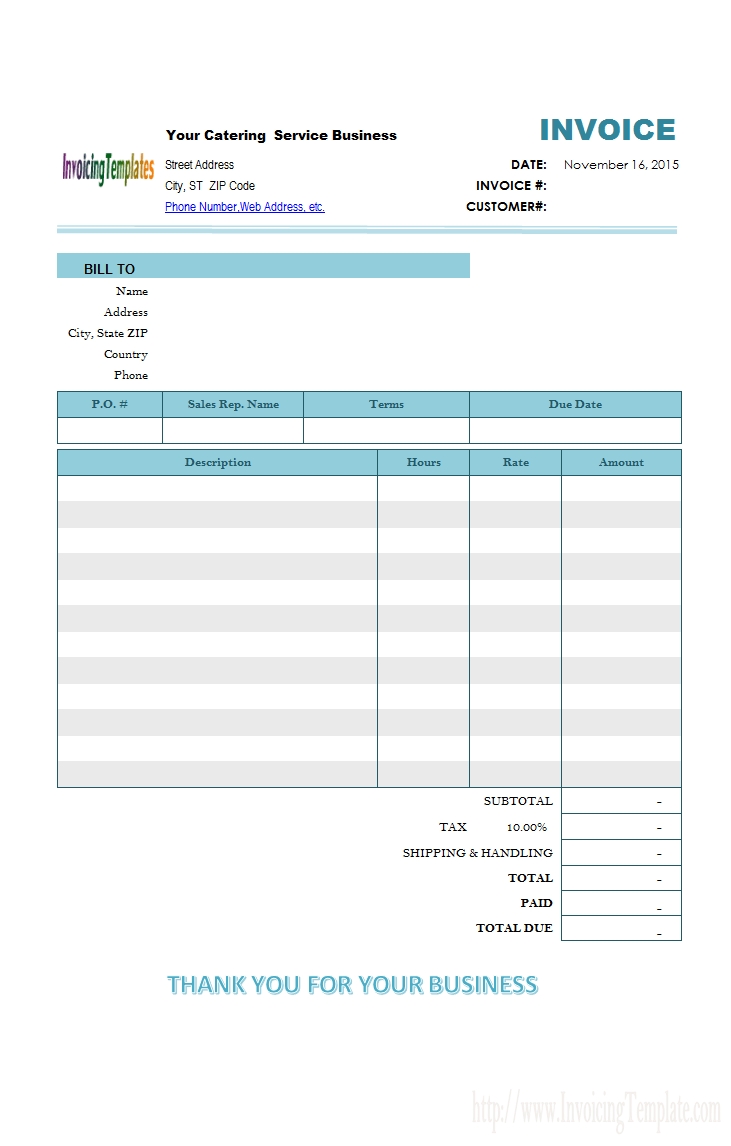 Catering Invoice Template Excel Excel Templates