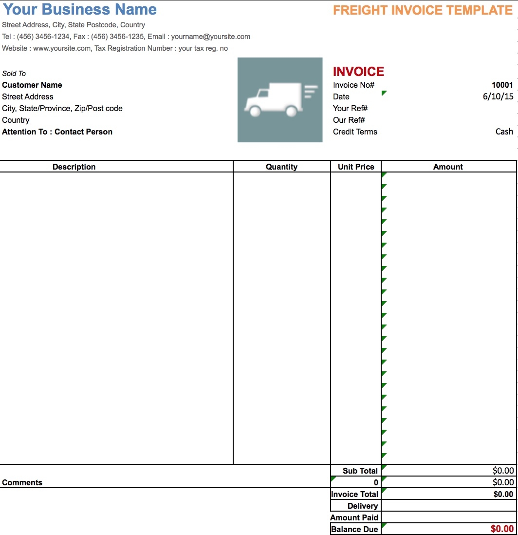 free freighttrucking invoice template excel pdf word doc transport invoice format