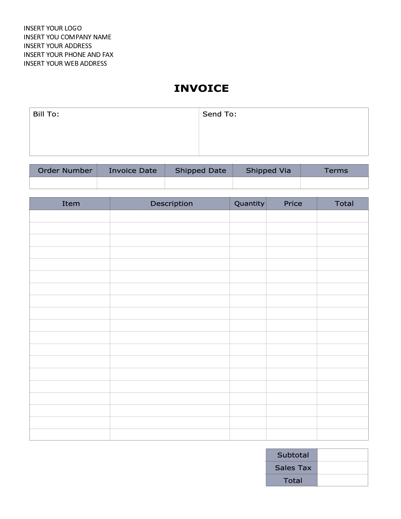 free invoice template word printable invoice template word free printable invoice invoice 1275 X 1650