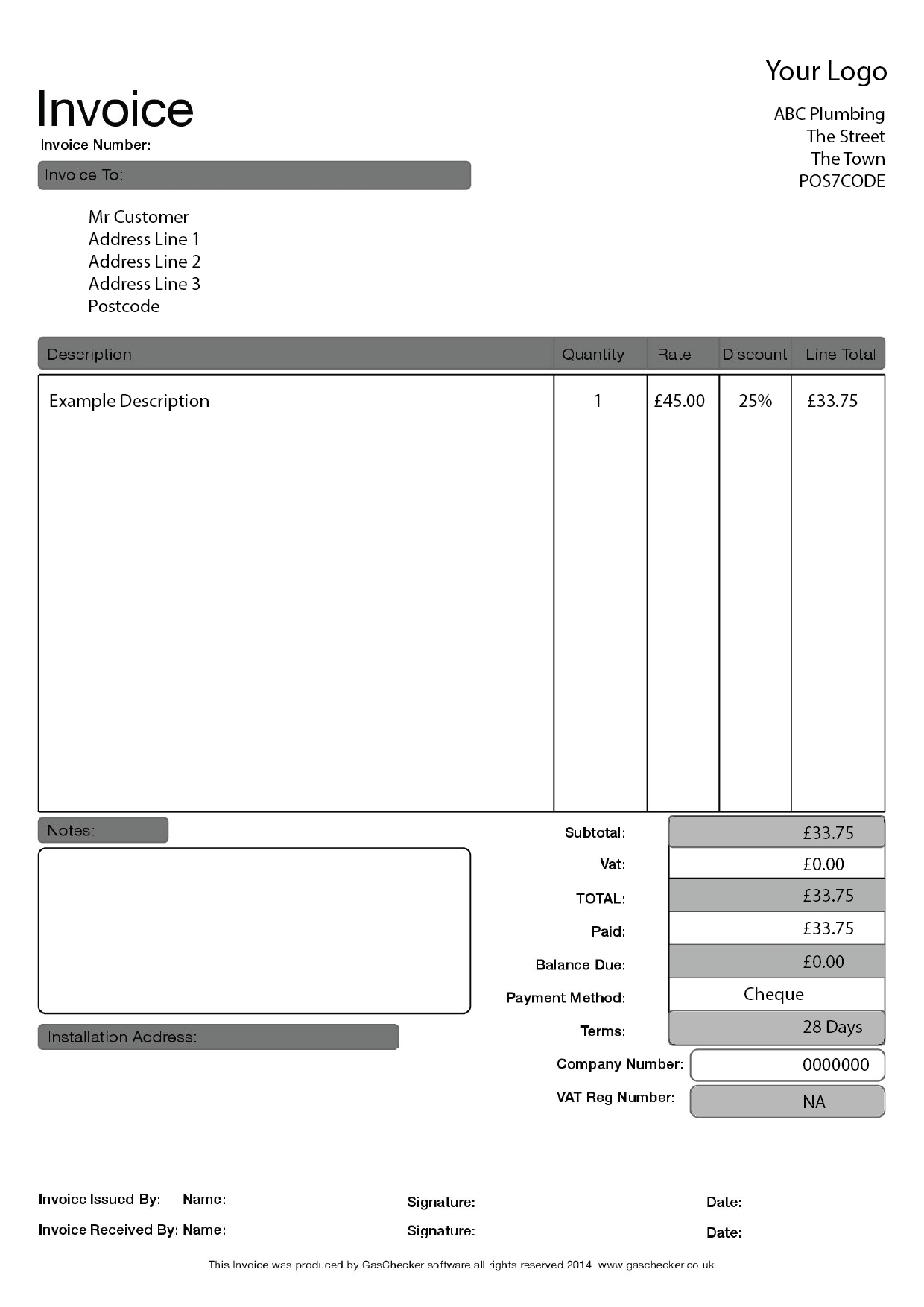 gas checker invoice software for gas engineers and plumbers invoice payment terms uk