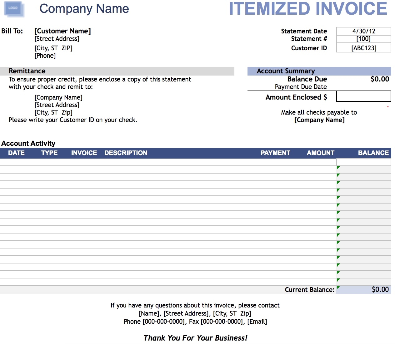 Itemized Invoice Template * Invoice Template Ideas