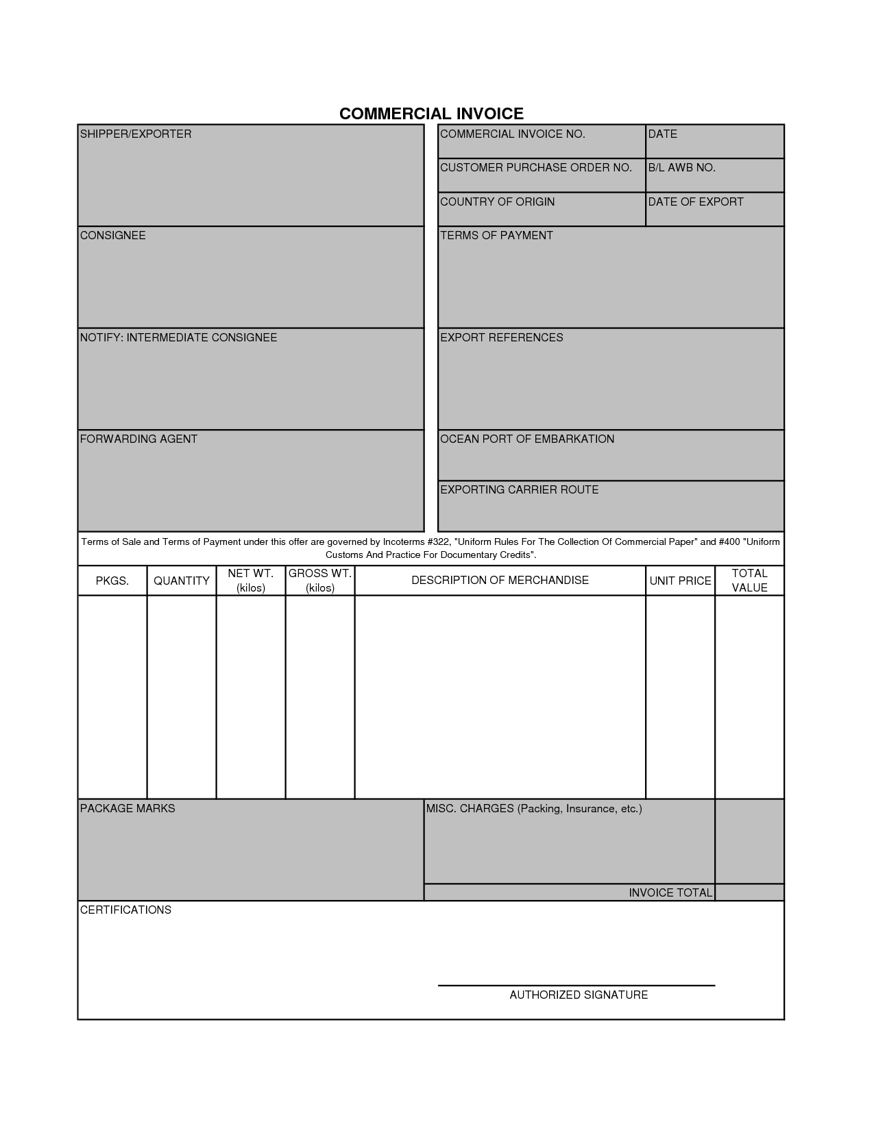 photo blank commercial invoice images printable commercial invoice