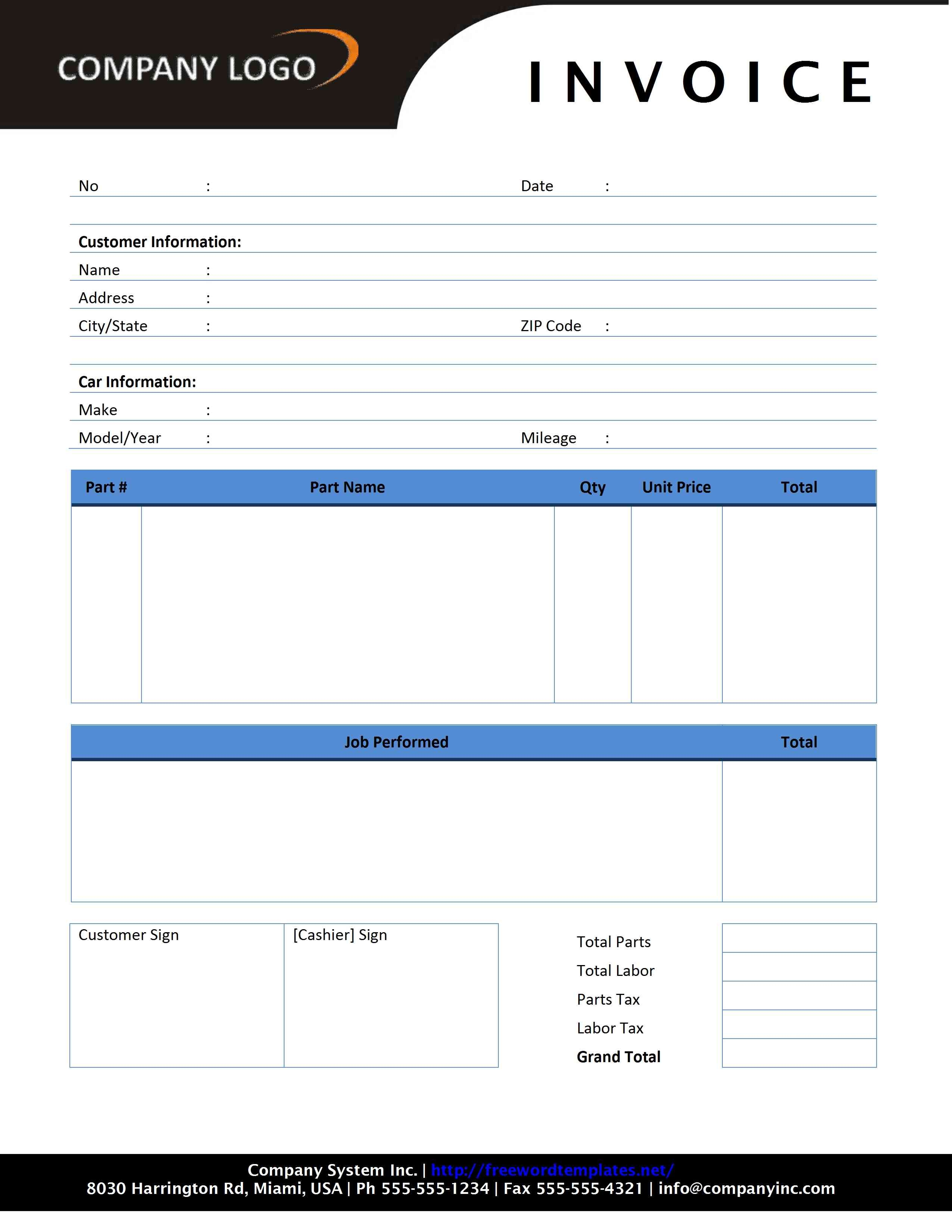 automotive invoice template auto repair invoice template free microsoft word templates 2550 X 3300