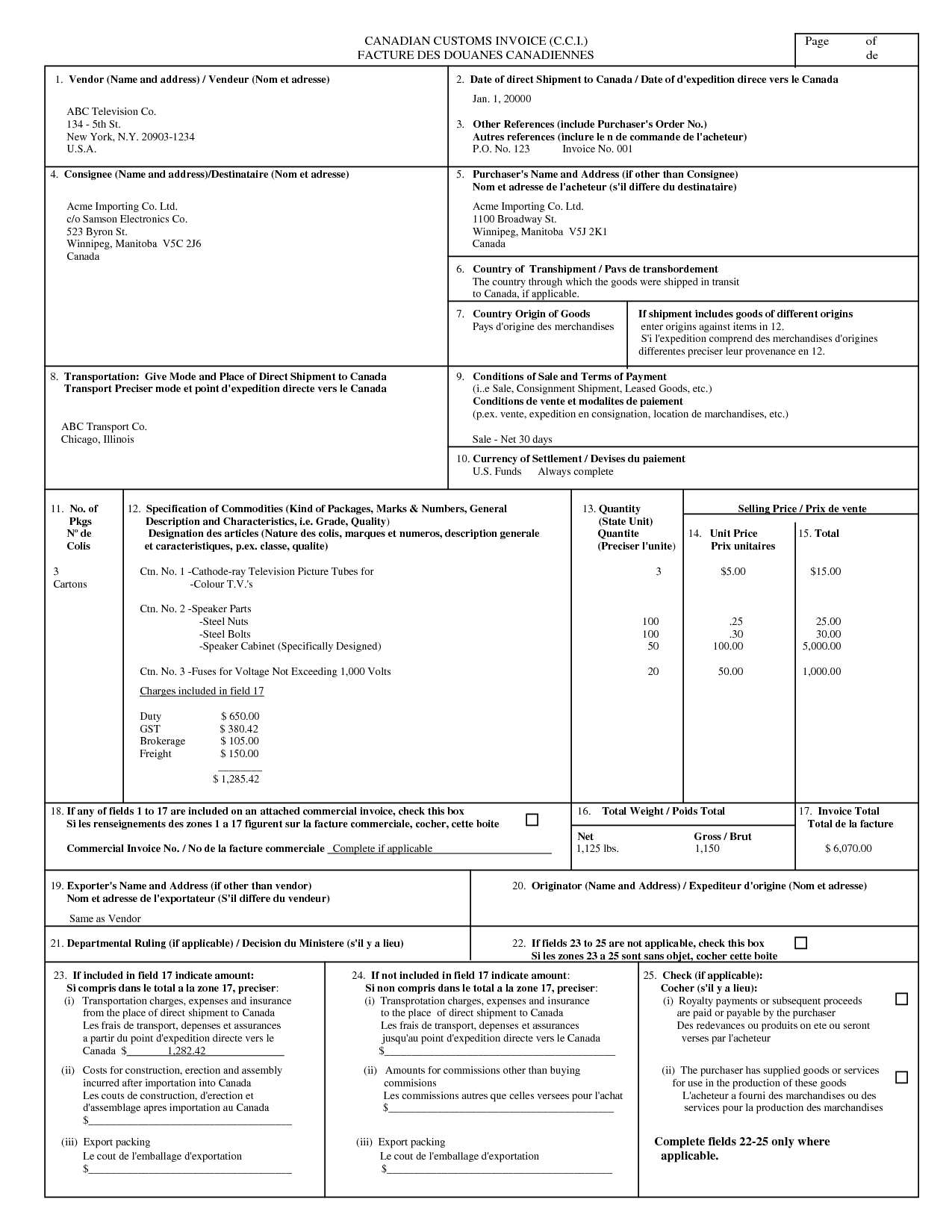 canada customs invoice fillable invoice template free 2016 canada customs invoice form