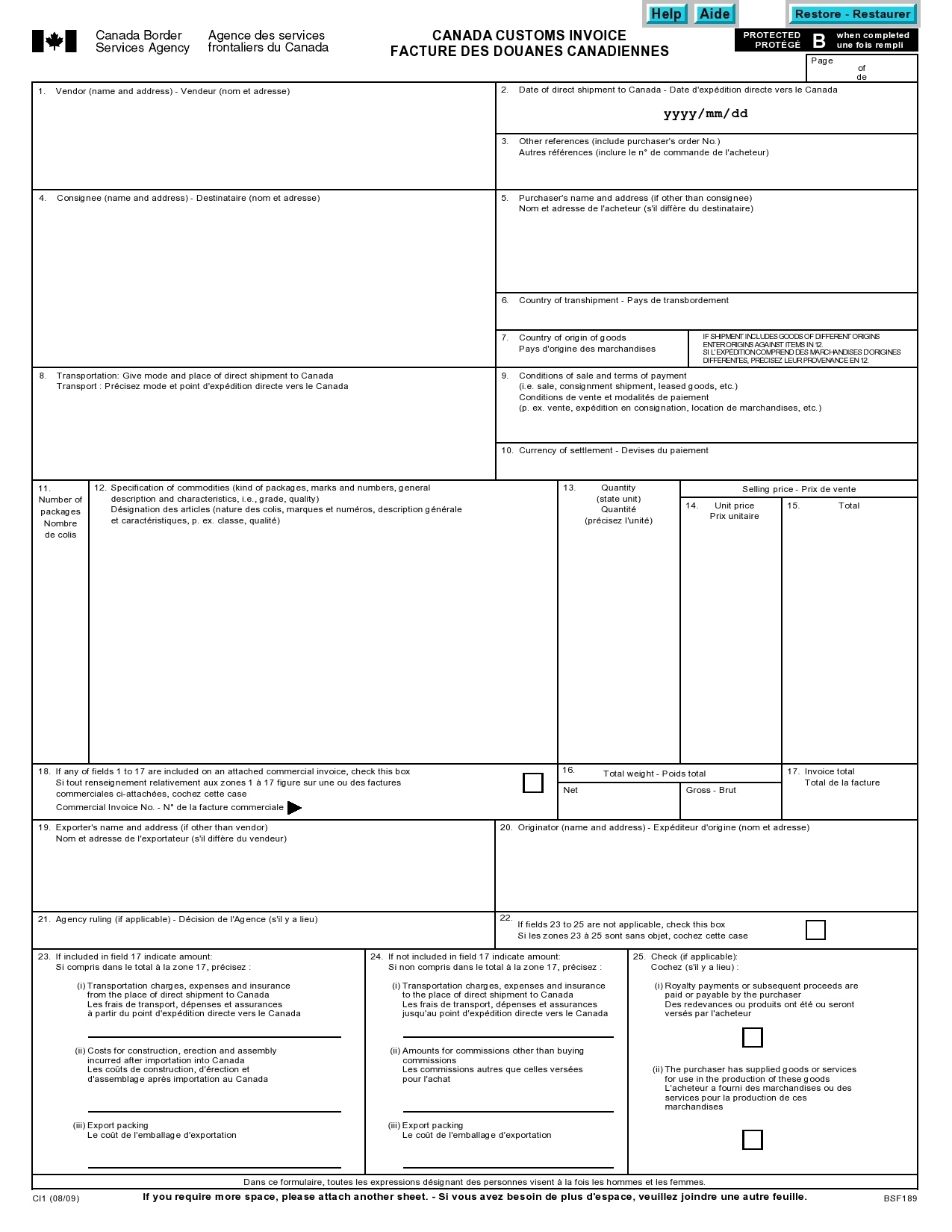 canada customs invoice fillable invoice template free 2016 custom invoice forms