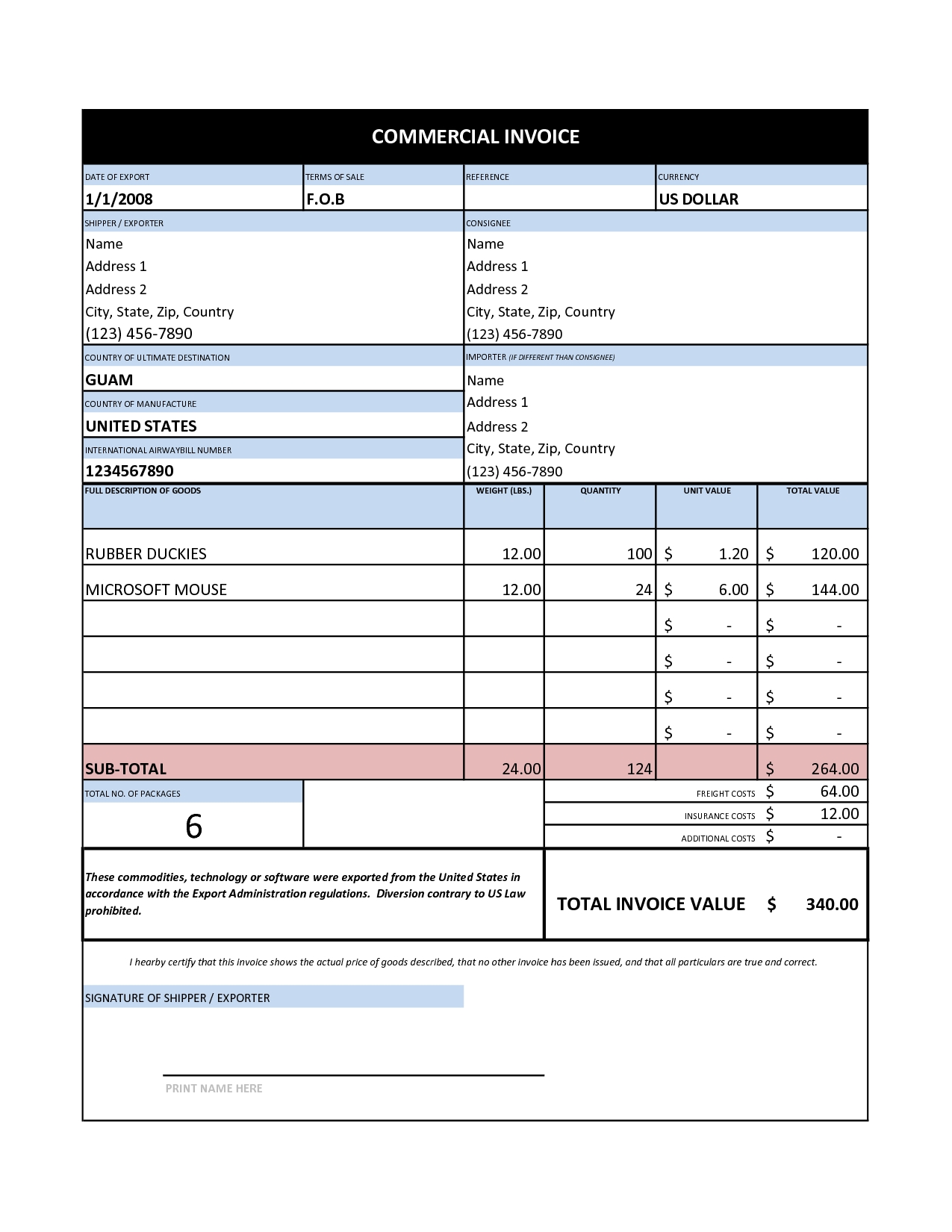 commercial invoice template free free business template template excel invoice