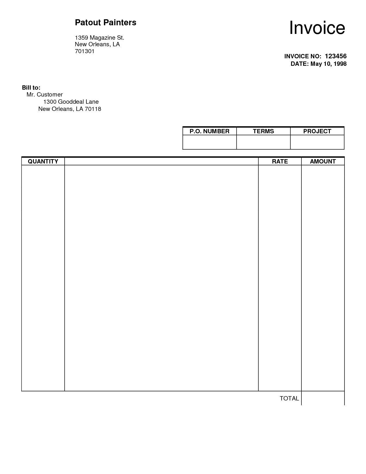 commercial invoice template to fill out