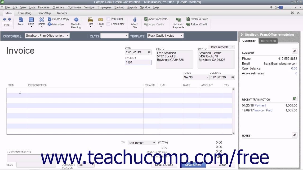 creating an invoice in quickbooks quickbooks pro 2015 tutorial creating an invoice intuit training 1280 X 720