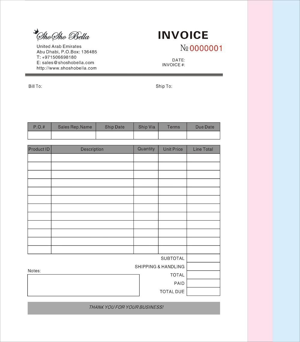 printable invoice book