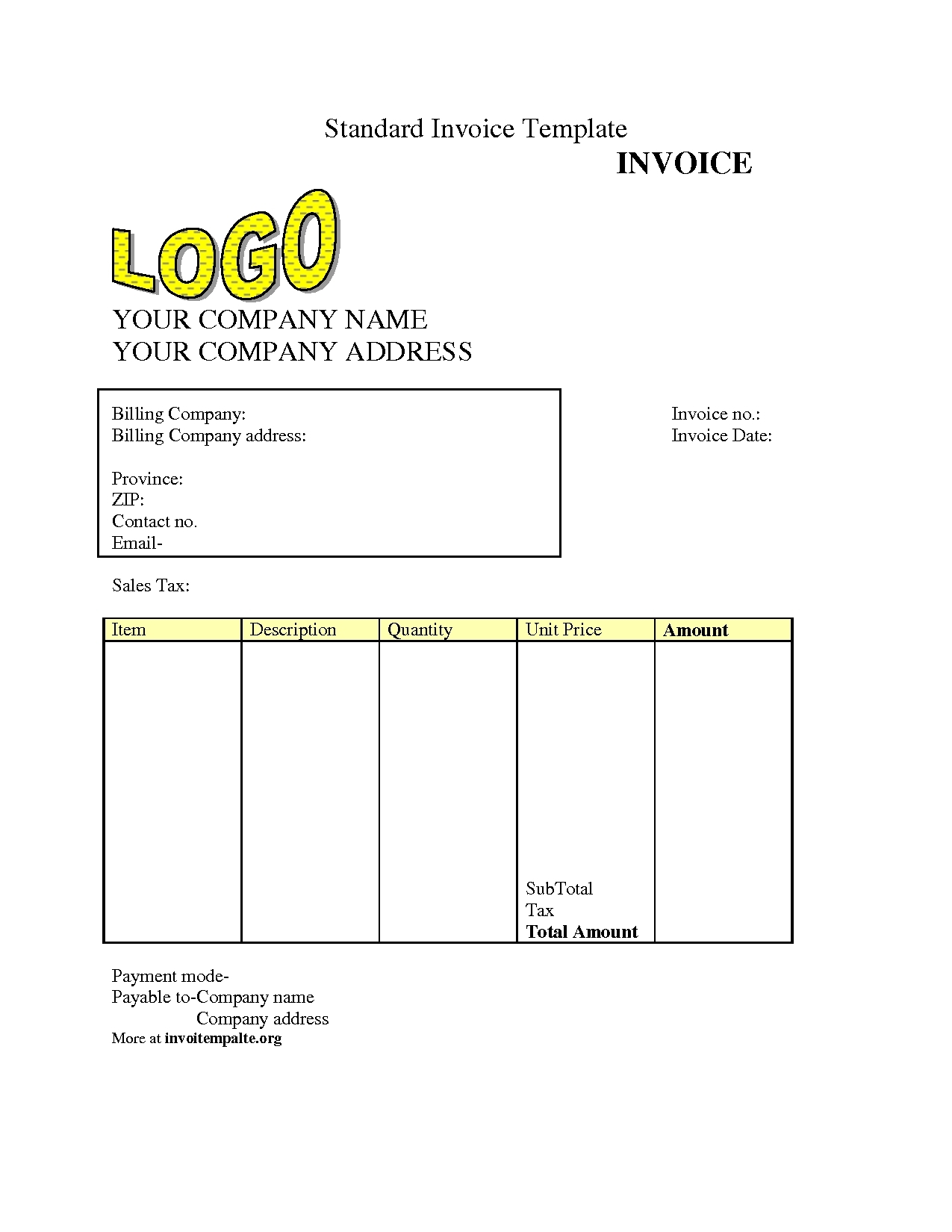 Free Downloadable Invoices * Invoice Template Ideas