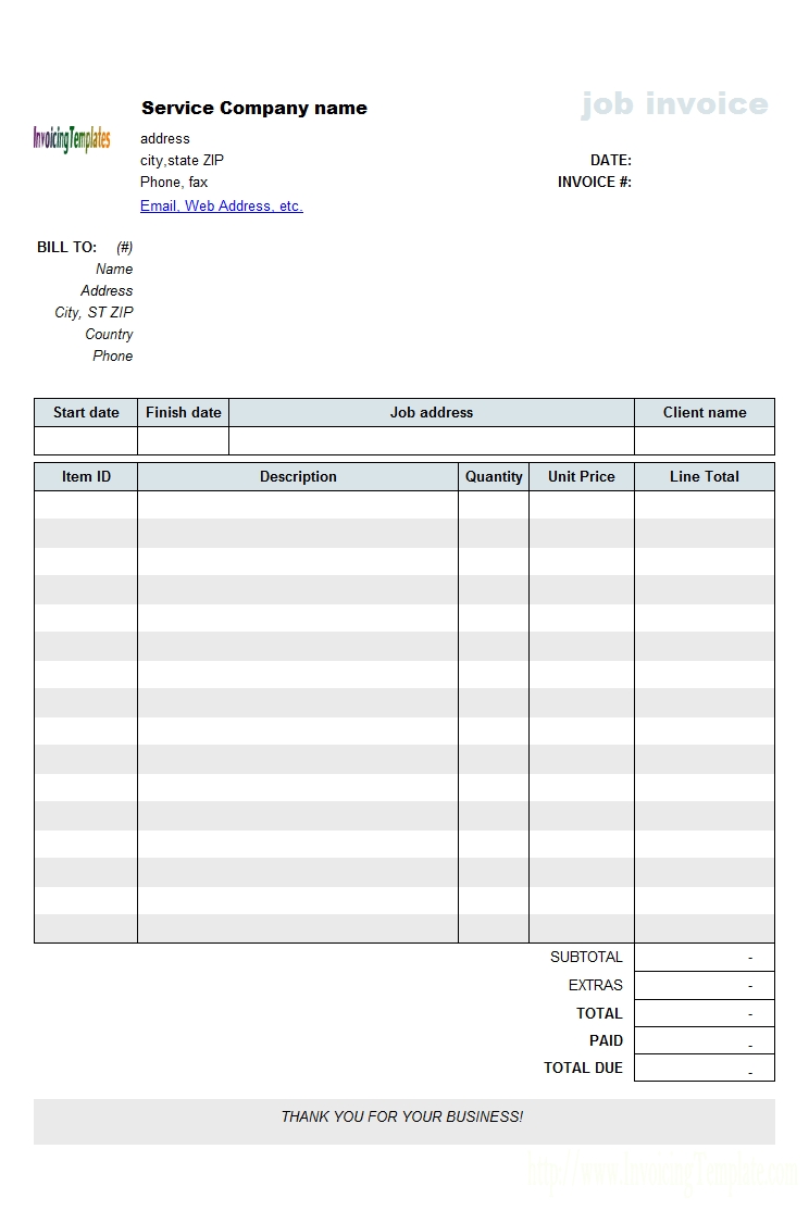 free job invoice template invoice for work done