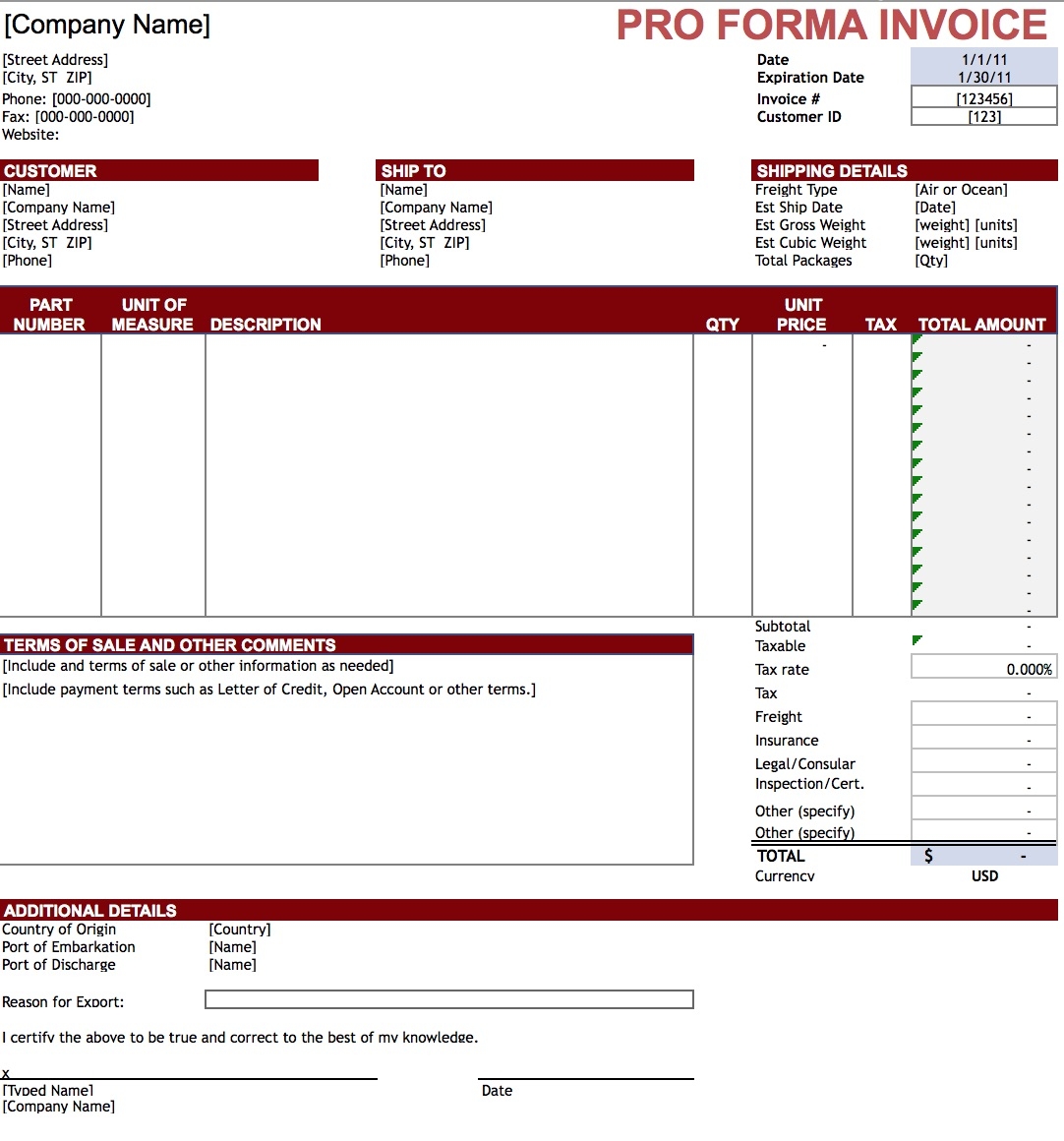 Tax Invoice Template Doc