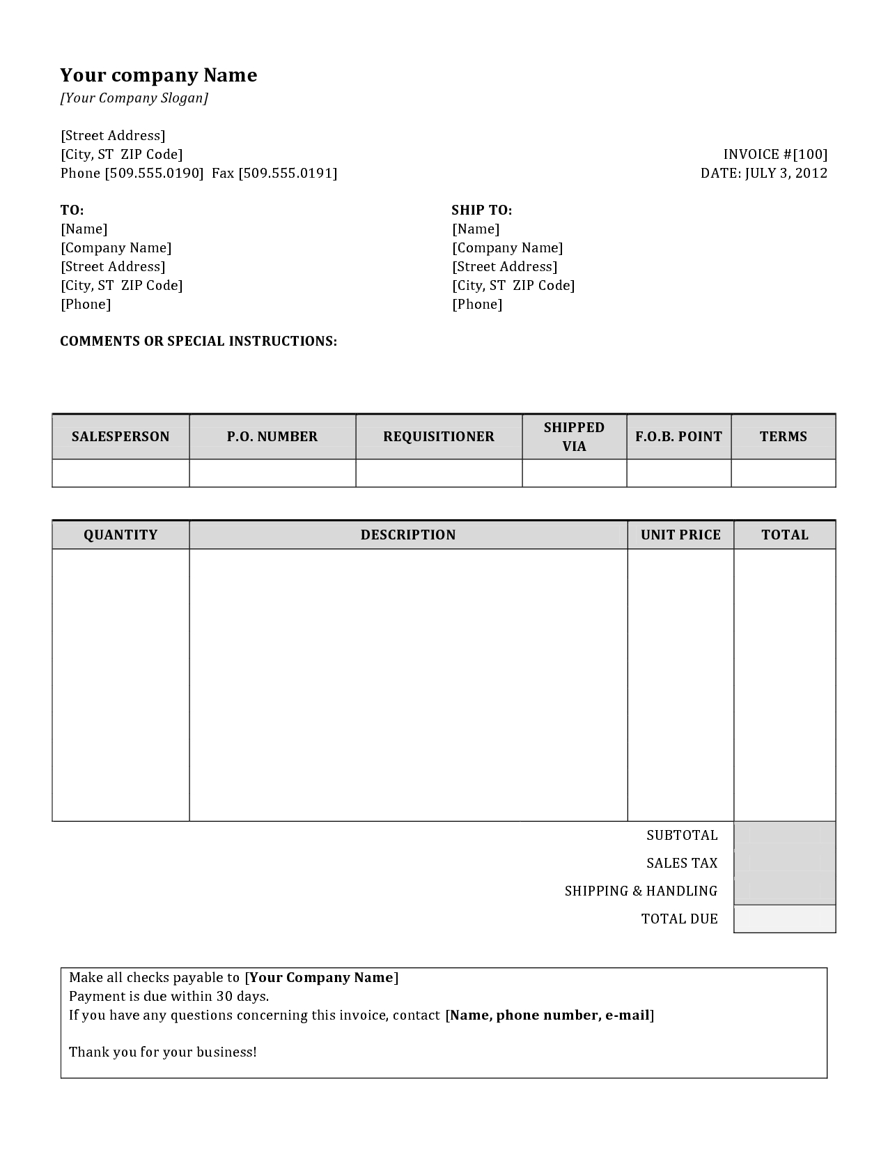 invoice template doc broadbandauthority basic invoice templates