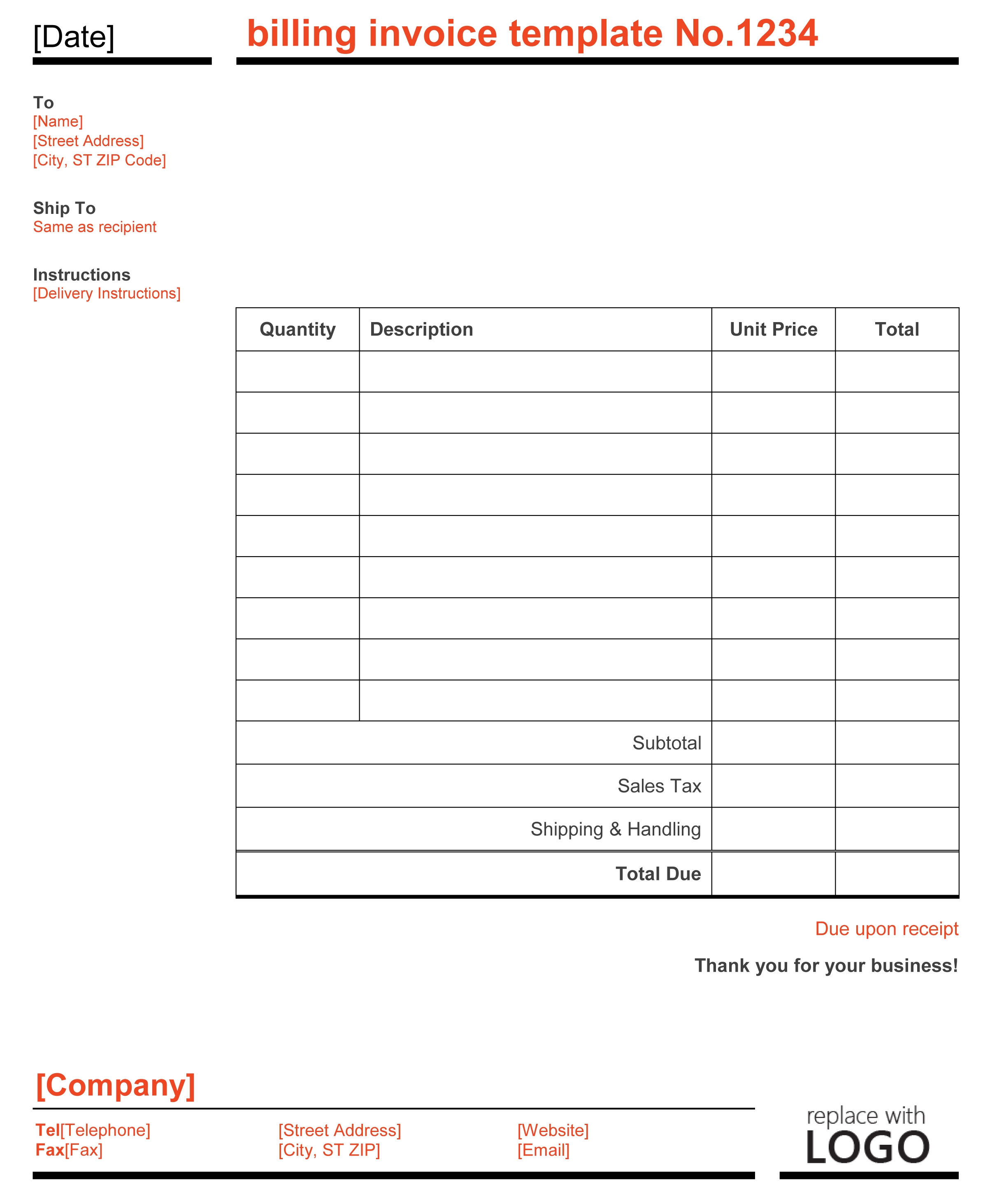 Free Billing Invoice Template Microsoft Word * Invoice Template Ideas