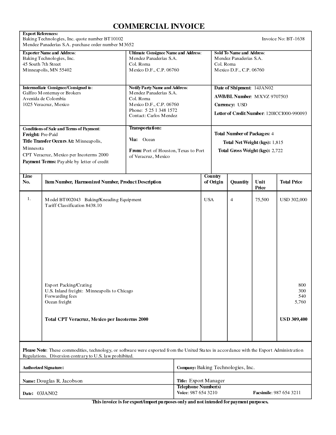 usmca commercial invoice template