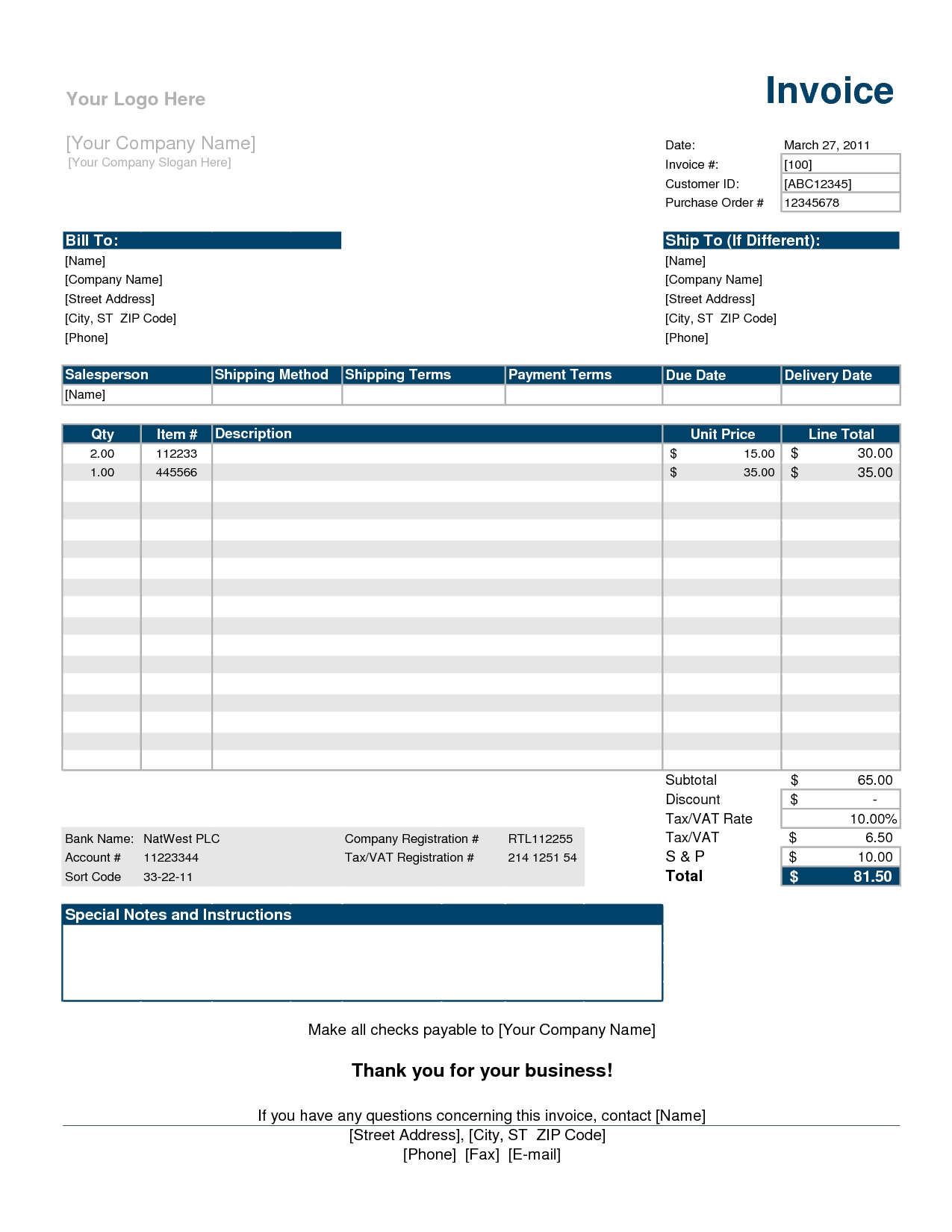 excel invoice simple