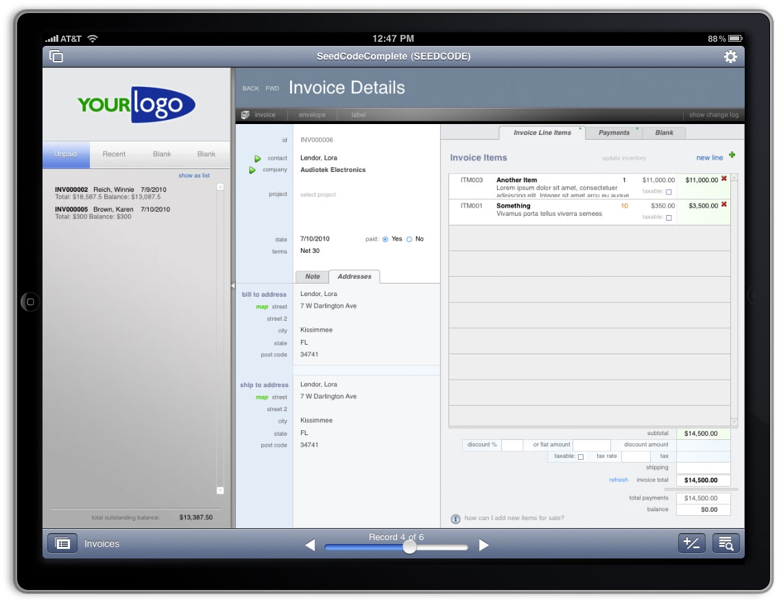 seedcode complete invoices on the ipad with filemaker go invoices for ipad