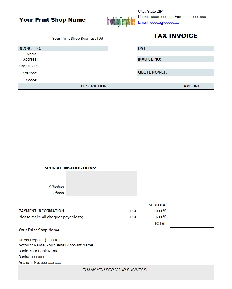 tax invoice template for printing shop 110 free software full tax invoice receipt