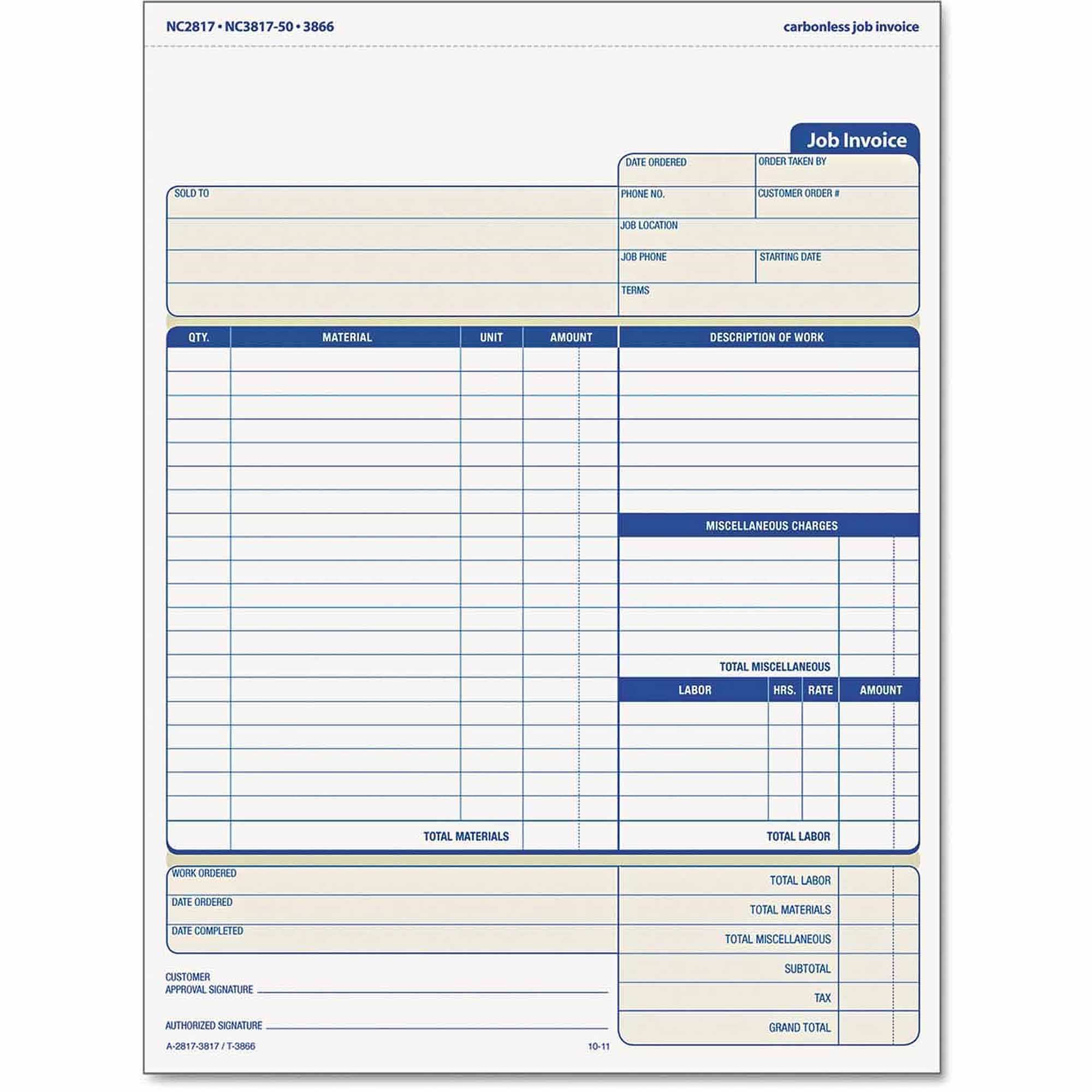 tops snap off job invoice form 85quot x 11 58quot 3 part carbonless carbon copy invoice forms