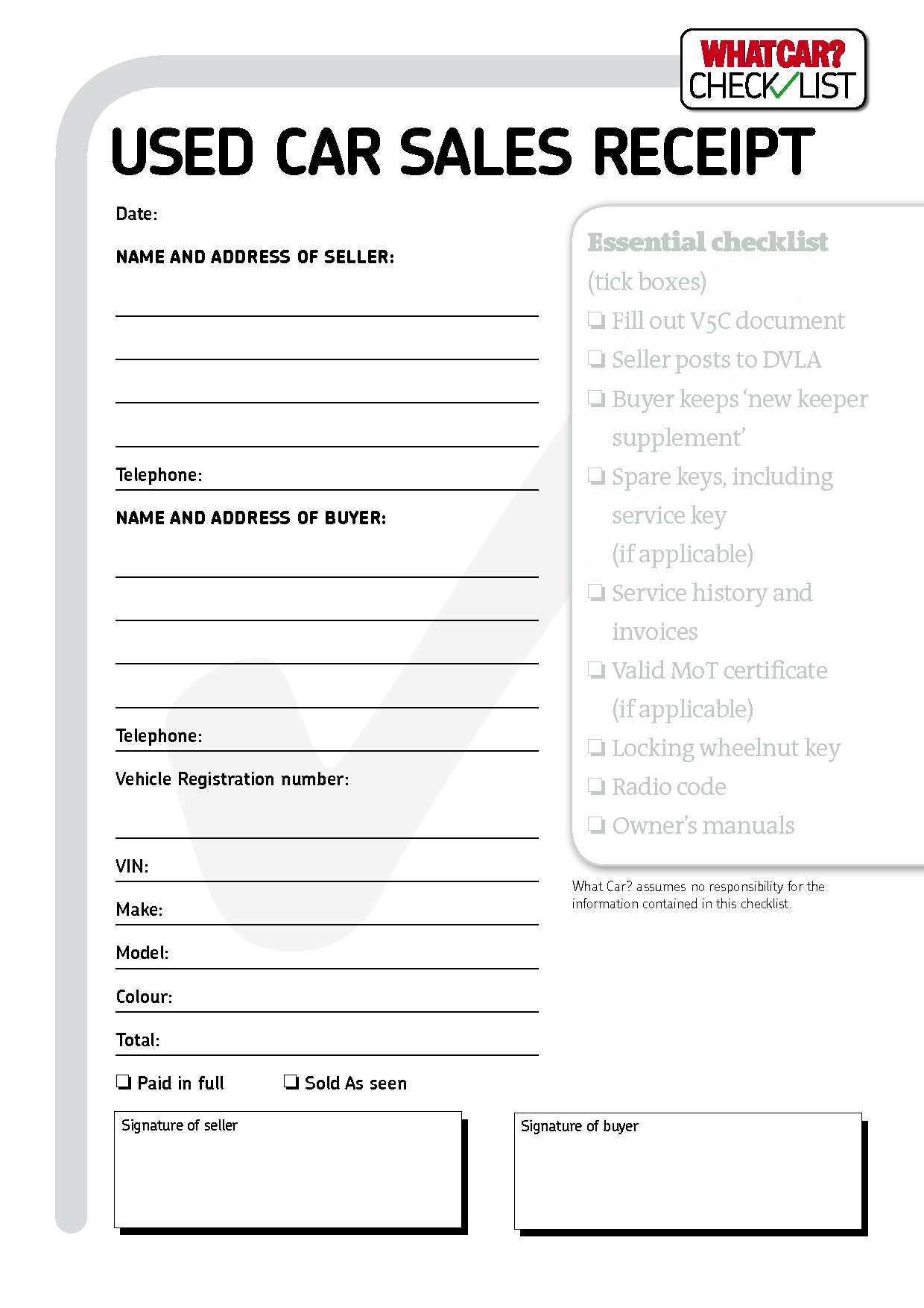 Car Sales Receipt Template