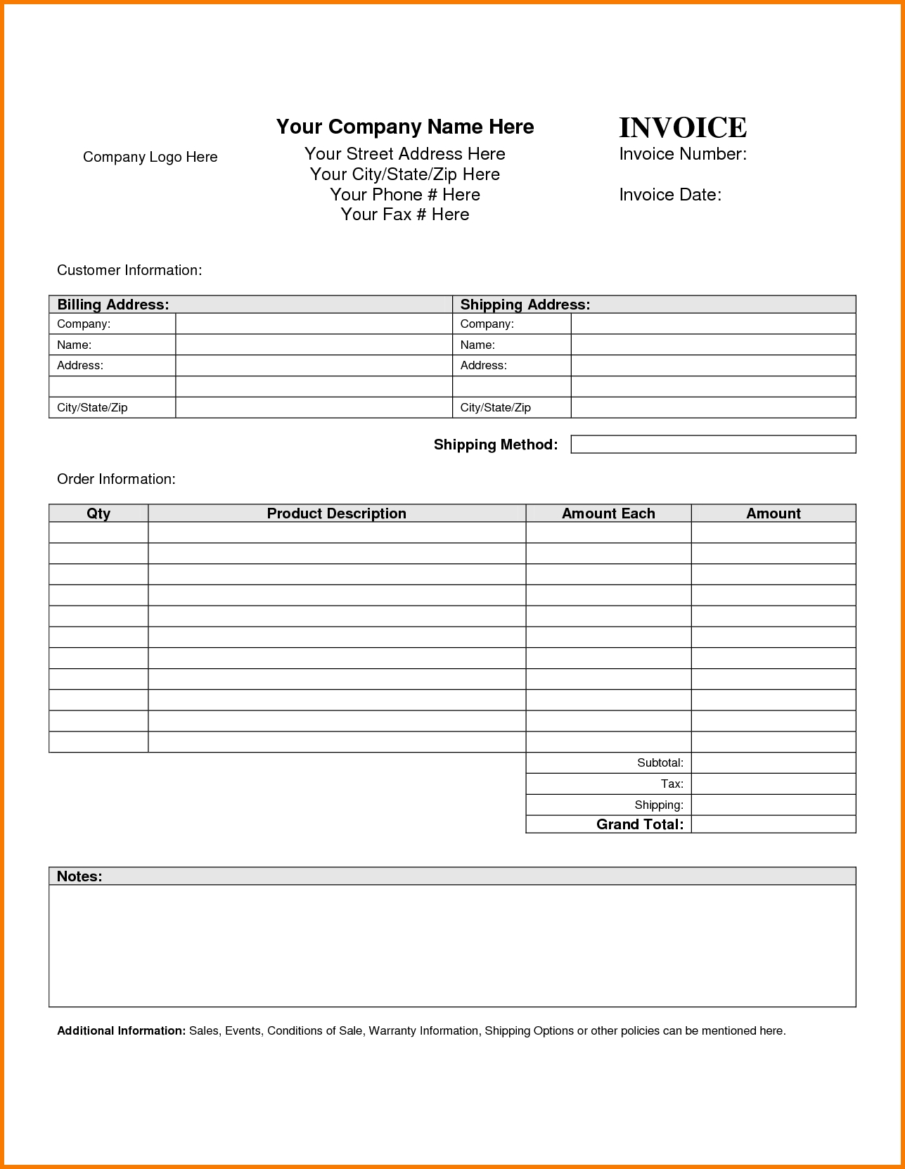7 blank invoice form receipt templates invoice forms template