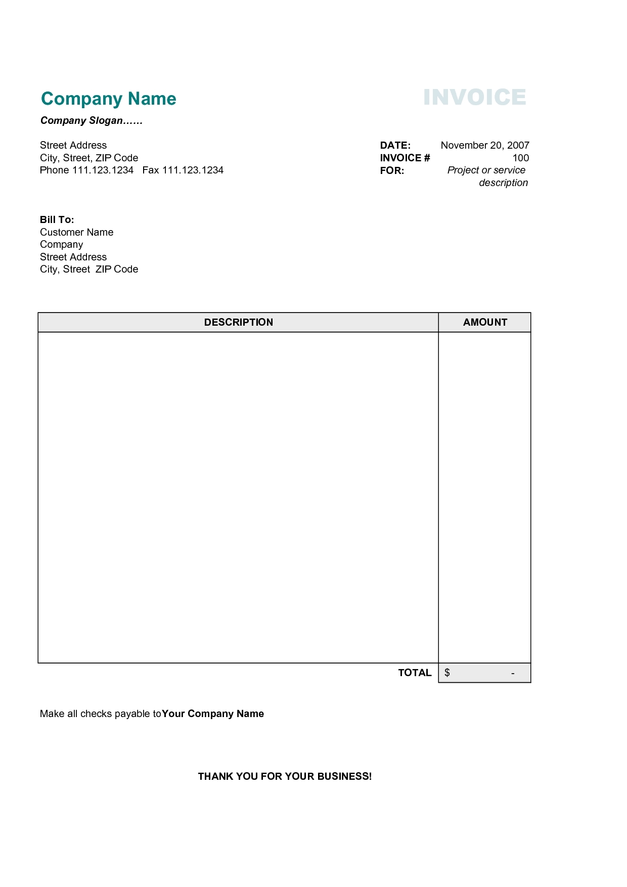 template for a invoice