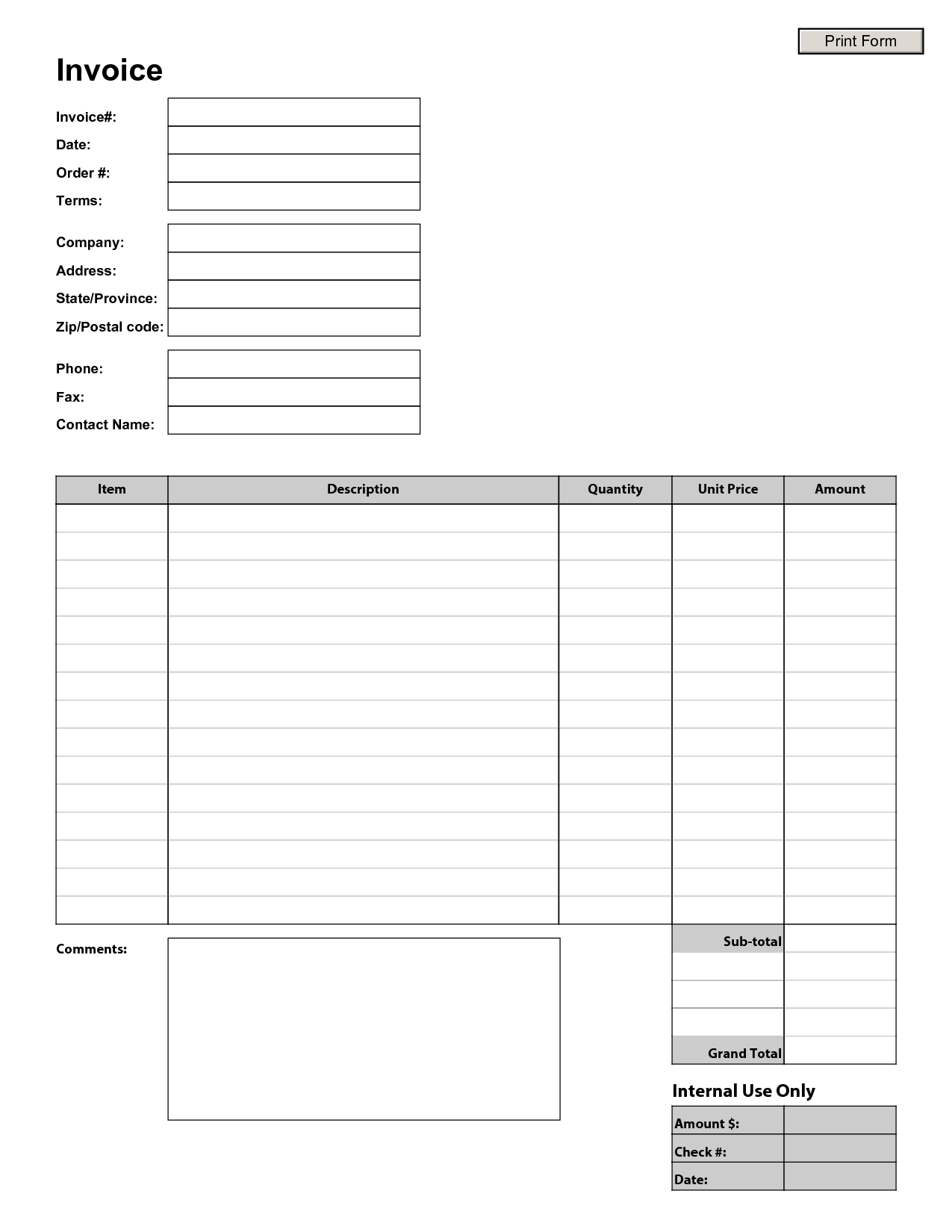 blank invoice printable resume examples fast food manager printable blank invoice forms