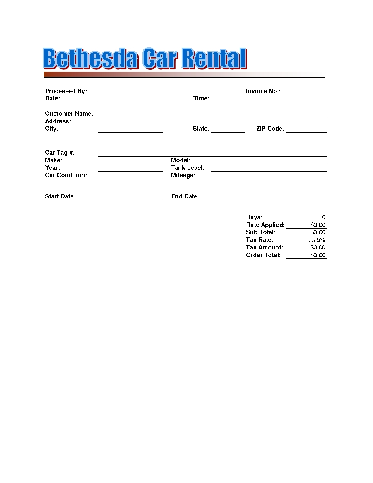 car rental bill format in word free download