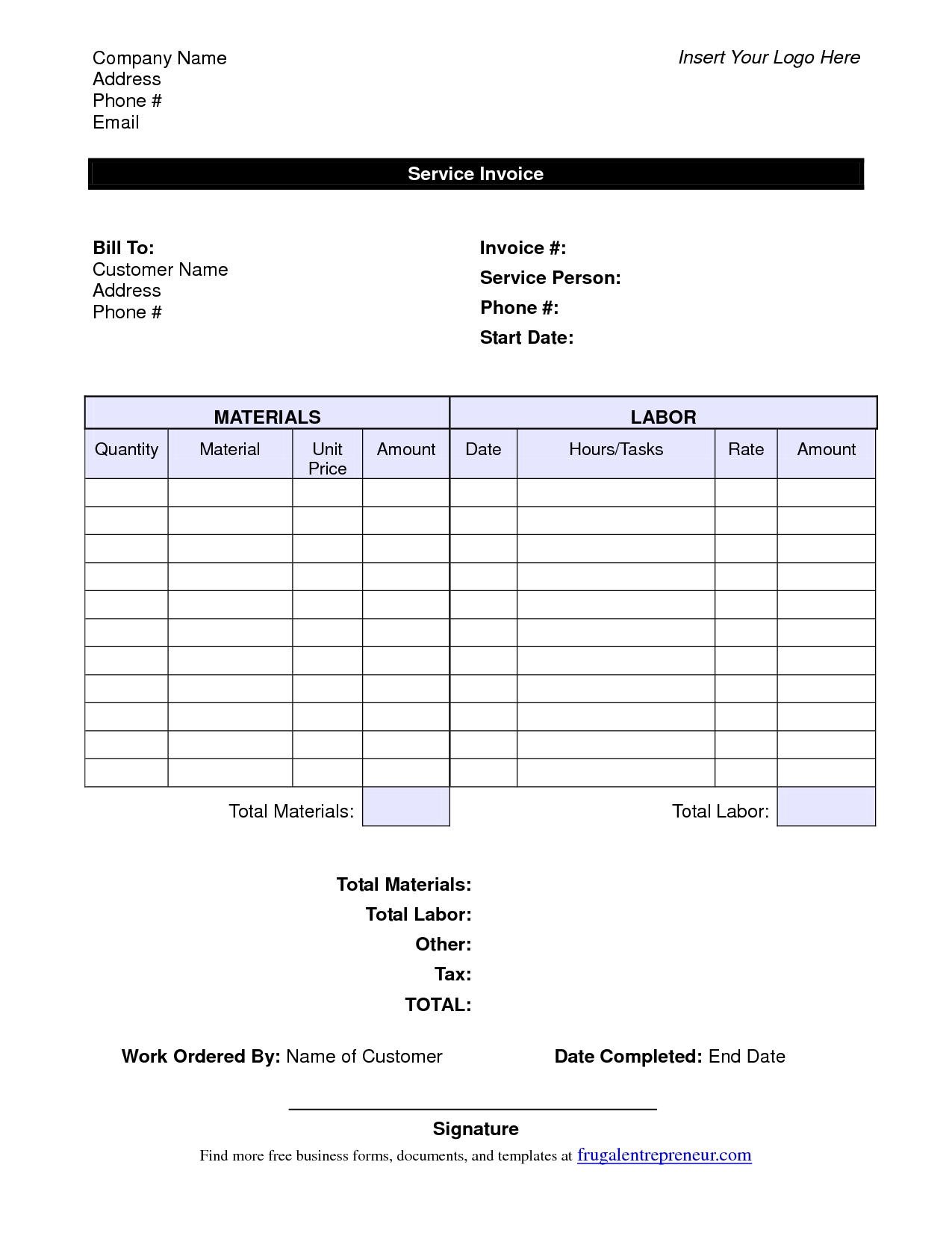 customer invoice template labor invoice template free free business template 1275 X 1650