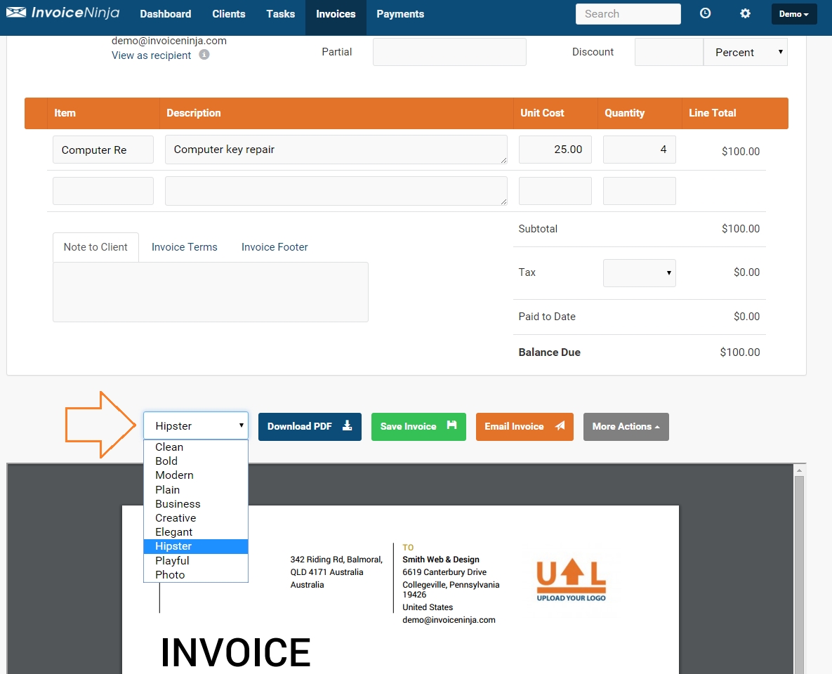 feature packed invoiceninja design your own invoice