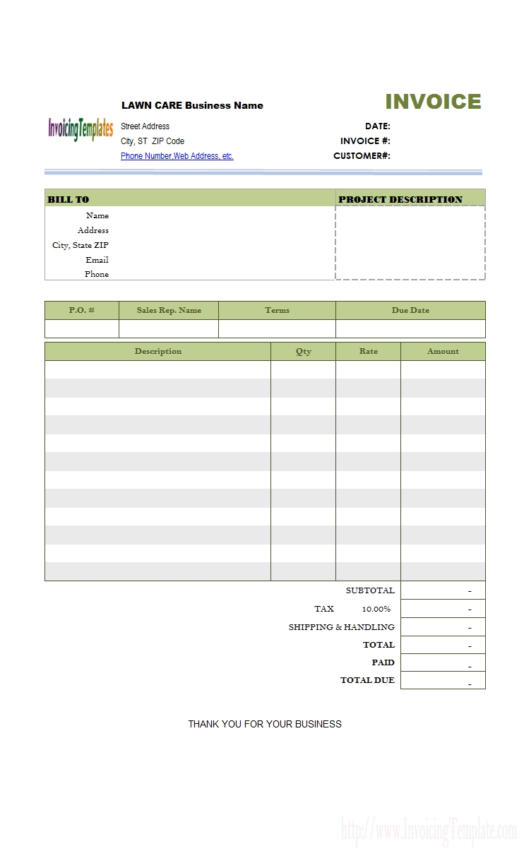 free lawn care invoice template lawn maintenance invoice