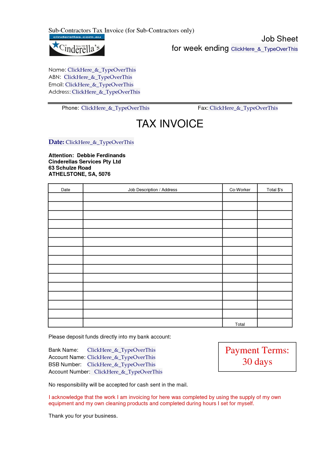 invoice forms for contractors contractor invoice template invoice abn invoice template
