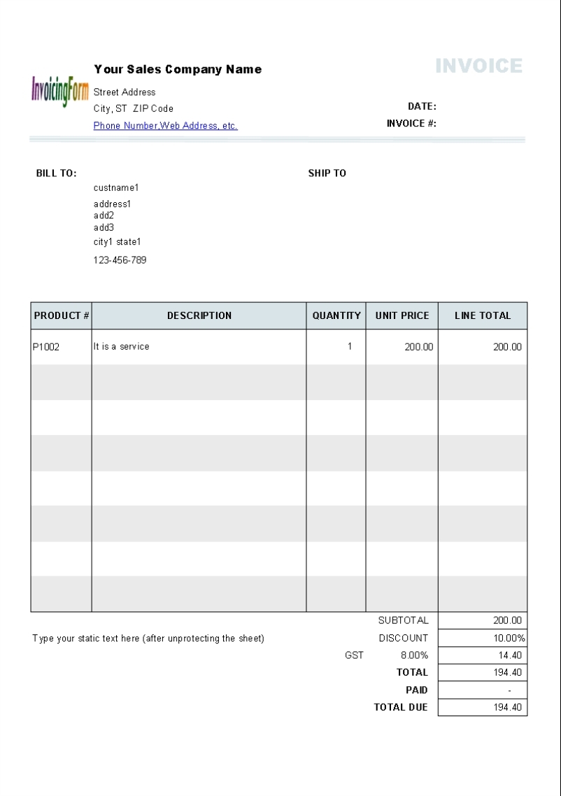 Free Invoice Template Excel Australia