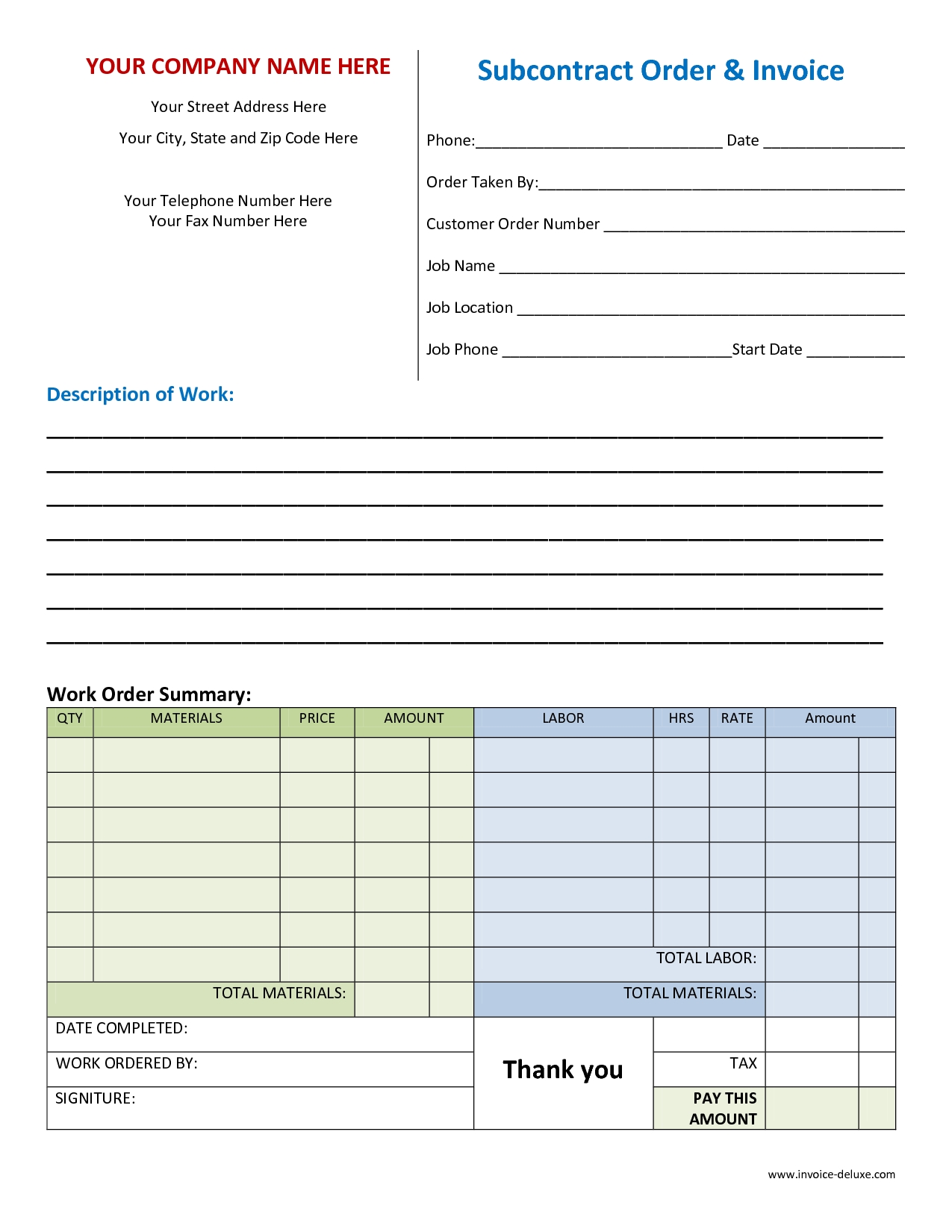 job work invoice format work invoice template free best business template 1275 X 1650