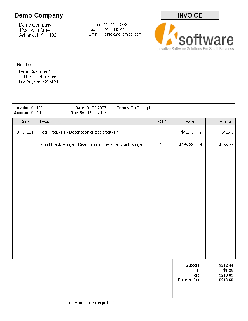 layout of an invoice kbilling help 850 X 1100