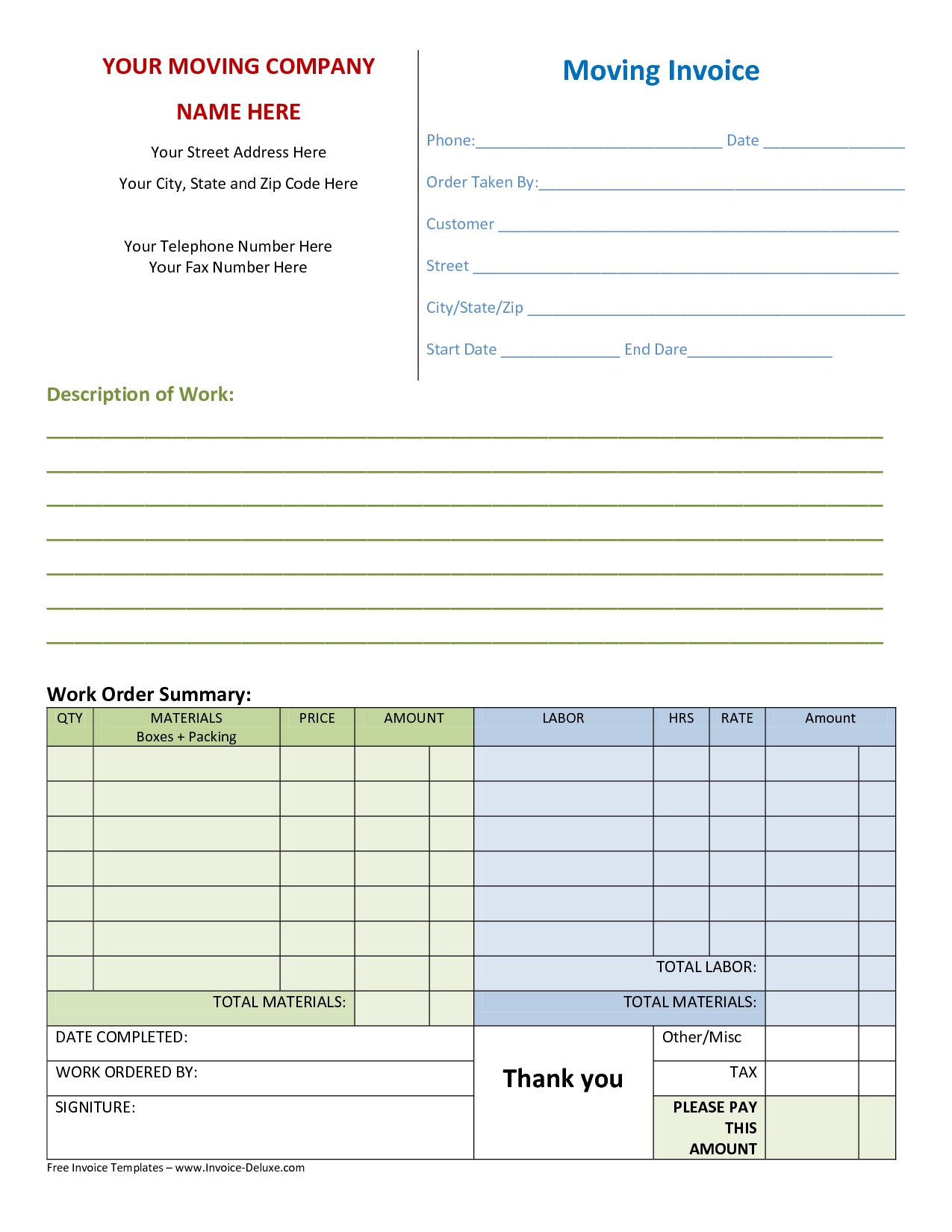 moving company invoice templates company invoice template invoice company invoice forms