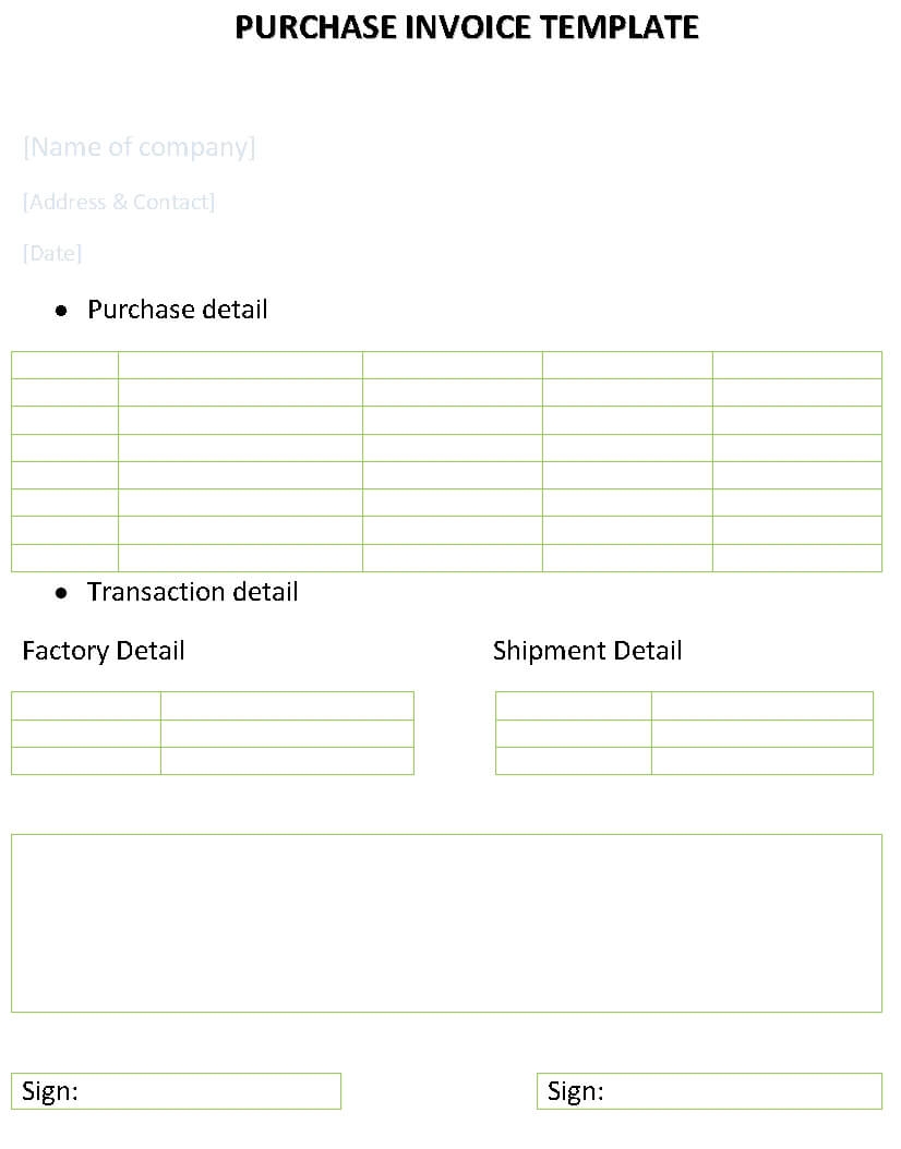 purchase invoice template purchase invoice format