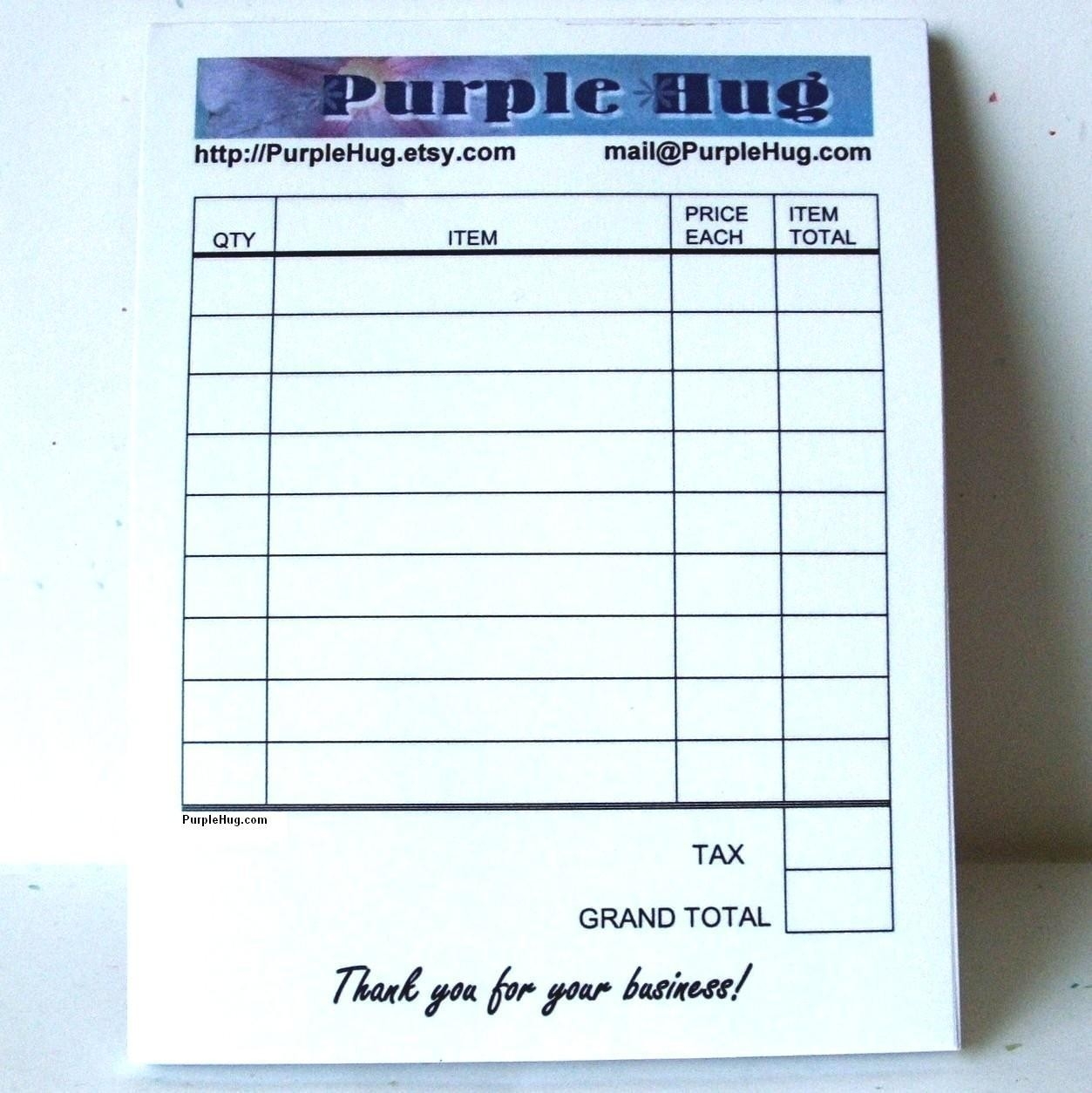 sales receipt invoice pads qty of 4 custom purplehug on etsy custom invoice pads