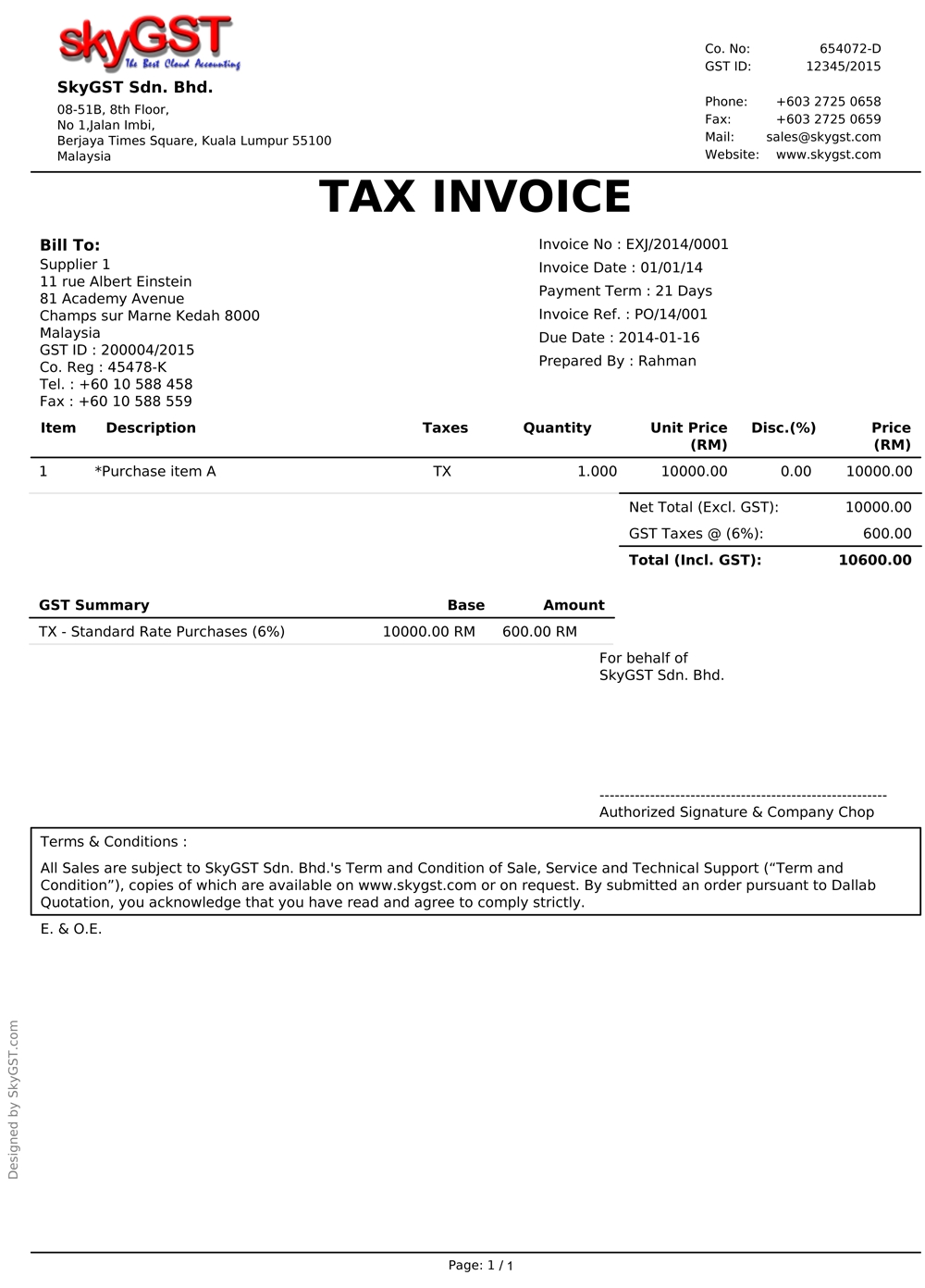 sample gst invoice malaysia gst tax invoice format gst tax gst tax invoice template