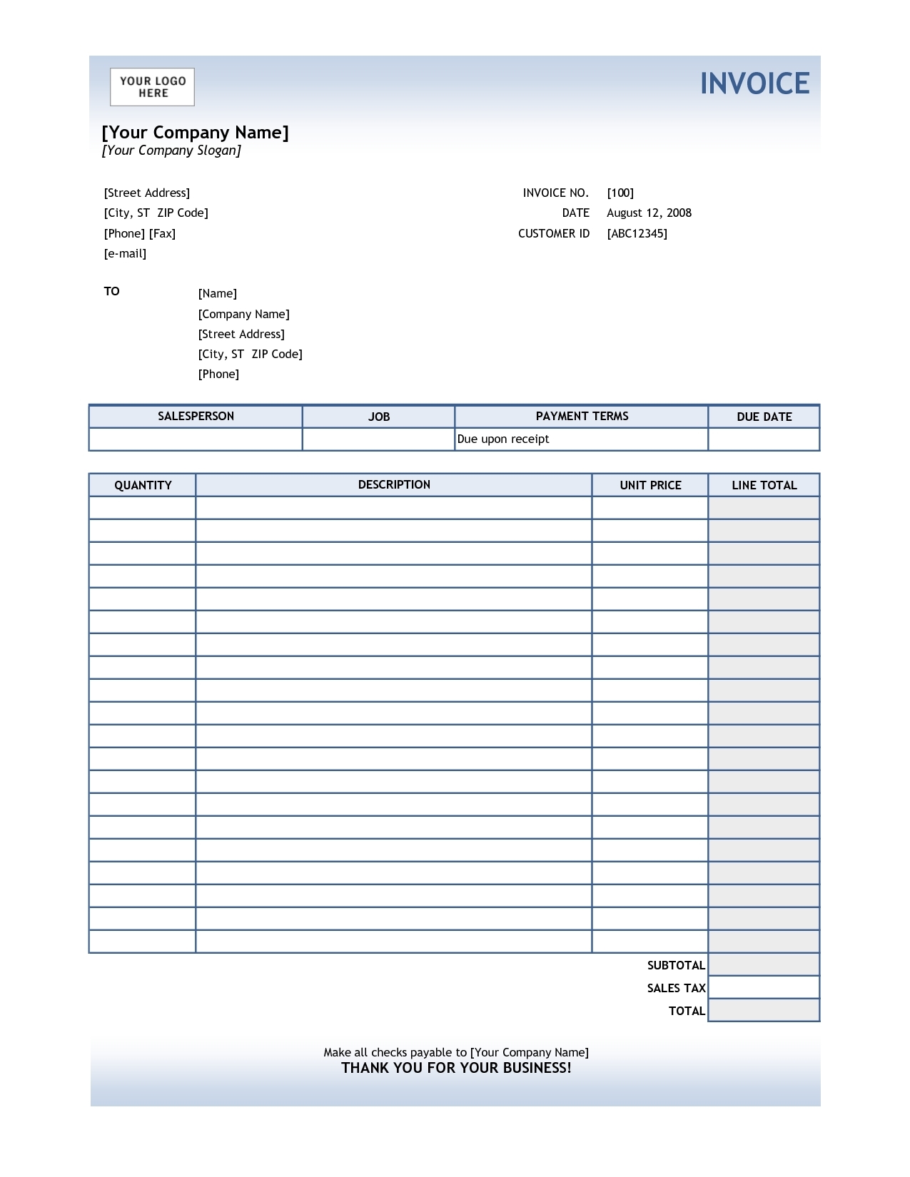 commercial invoices templates