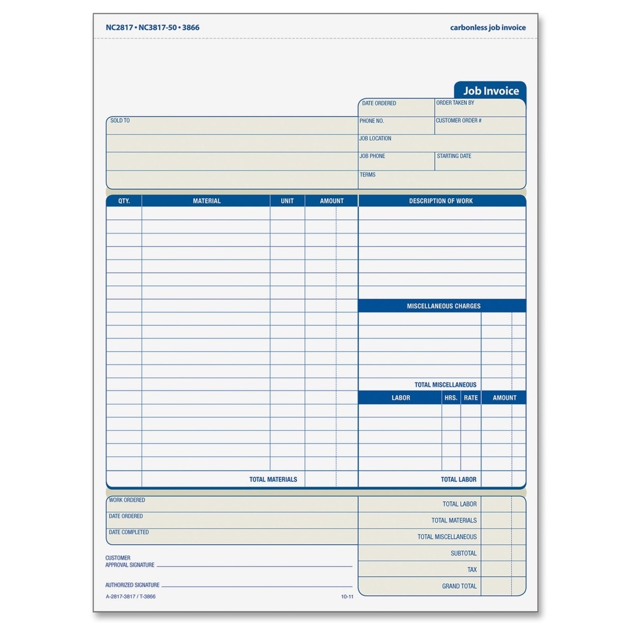 tops 3866 three part carbonless job invoice forms 3 part carbonless invoice forms