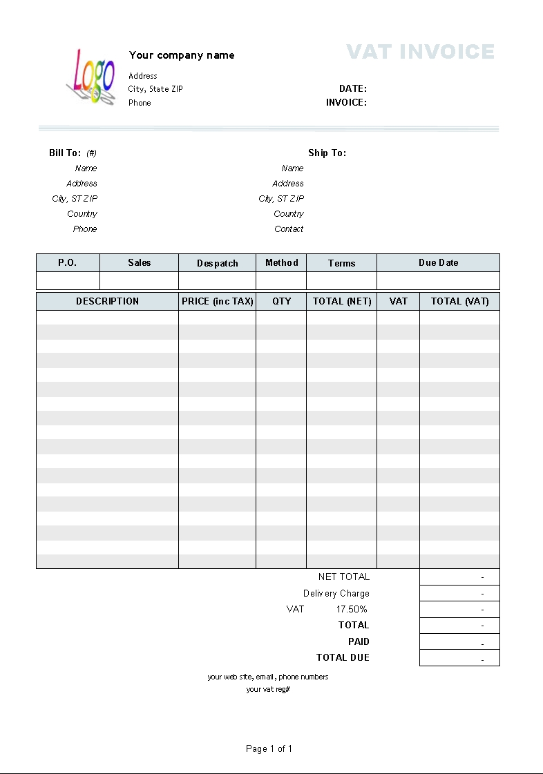 vat invoice sample vat invoice price including tax uniform invoice software 786 X 1121